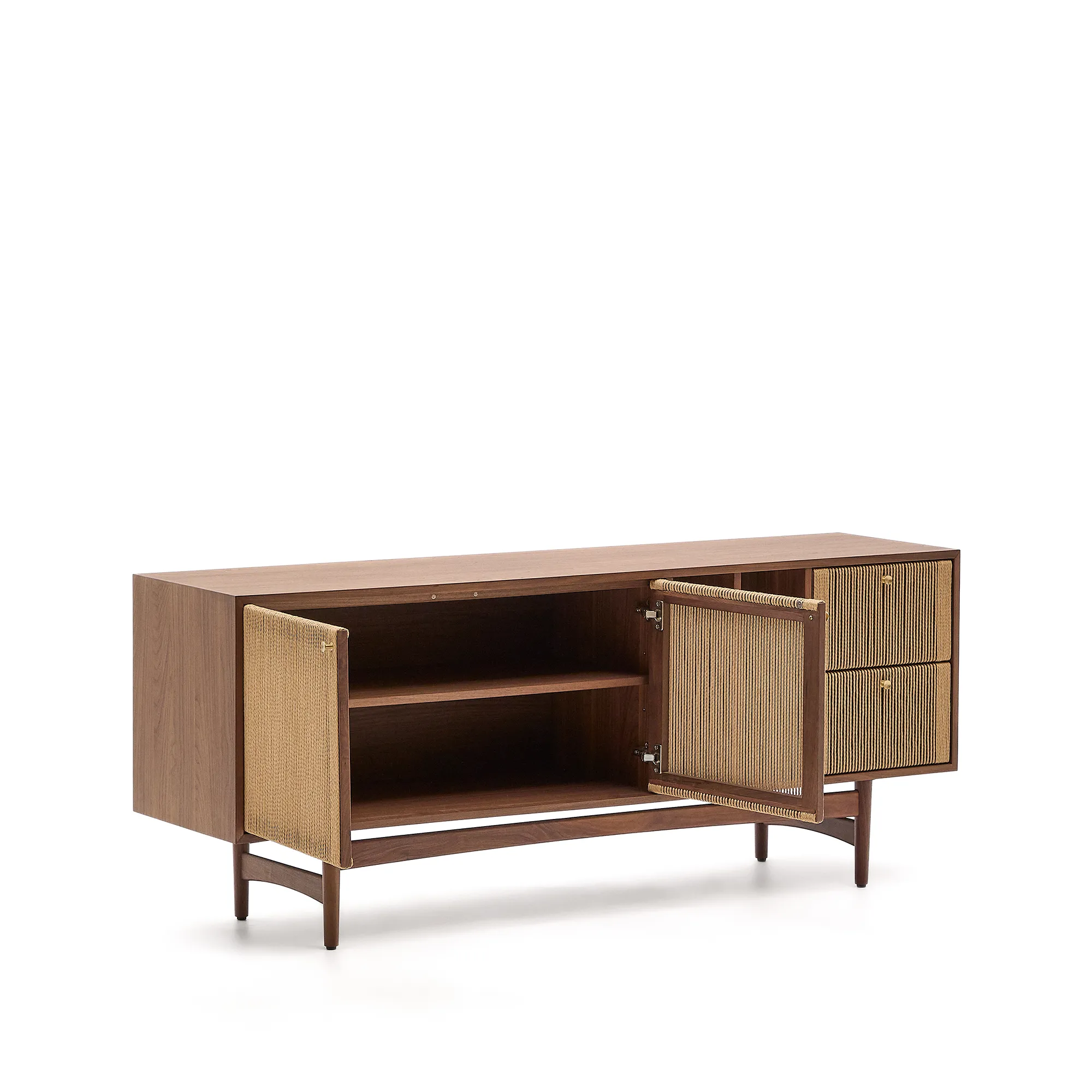 Sideboard Elan 2 Türen 2 Schubladen massives Nussholz und Furnier Seil 180x73cm FSC Mix Credit - Image 5