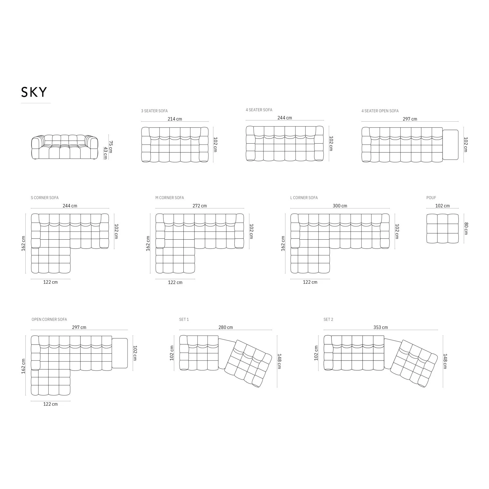 Sky Modulares 4-Sitzer Ecksofa, Rechte Seite, aus Samt, 297x162 cm - Image 26