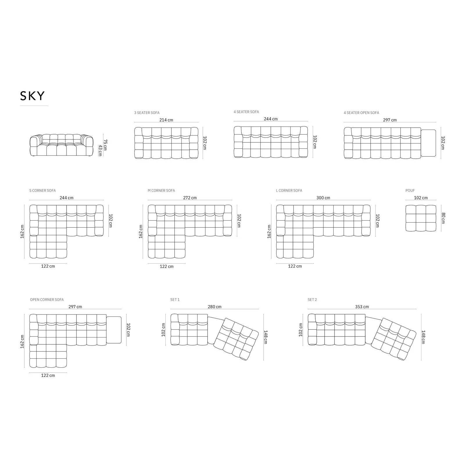 Sky Modulares 4-Sitzer Sofa, Linke Seite, aus Samt, 297x102 cm - Image 2