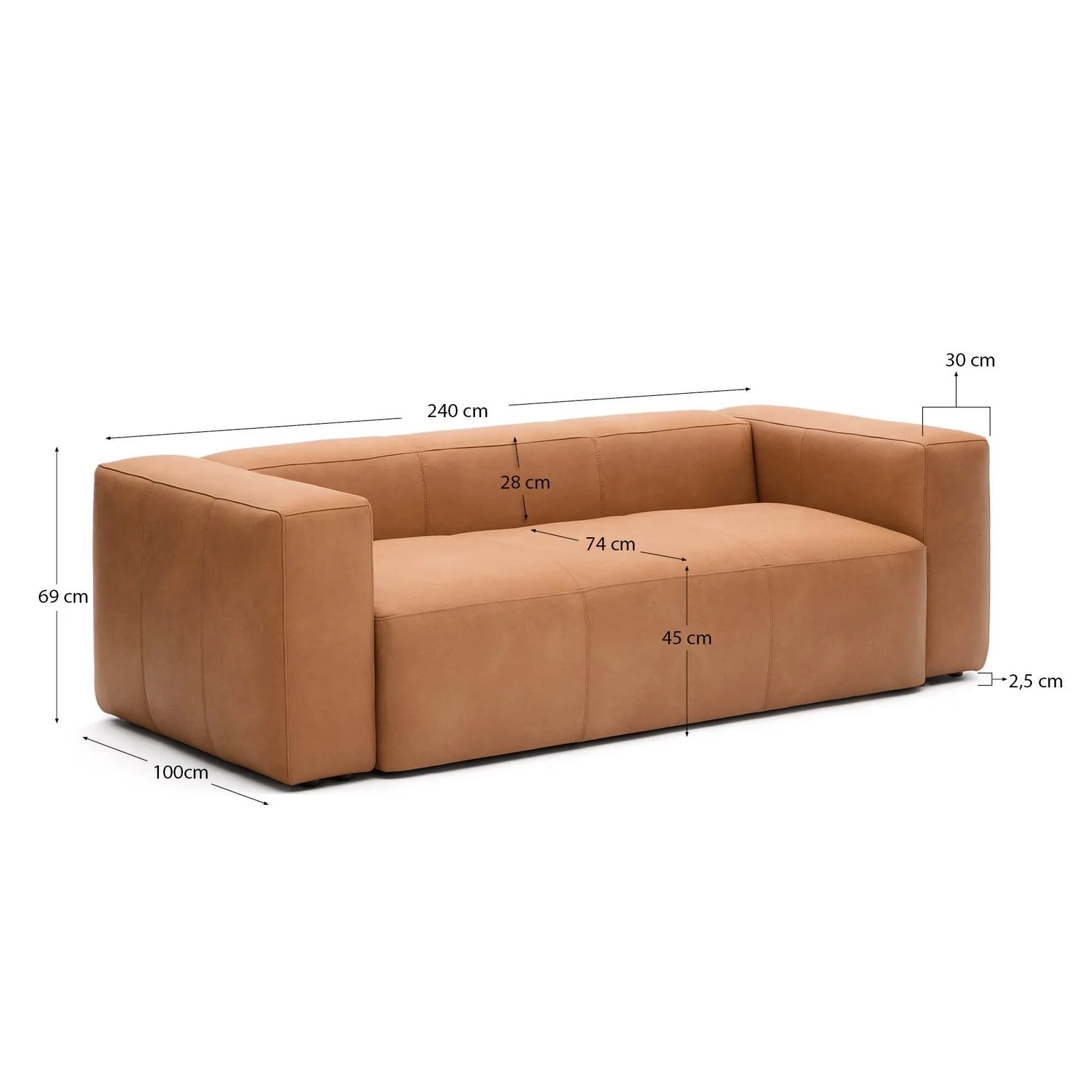 Sofa Blok aus braunem Leder 3-Sitzer 240 cm - Image 6
