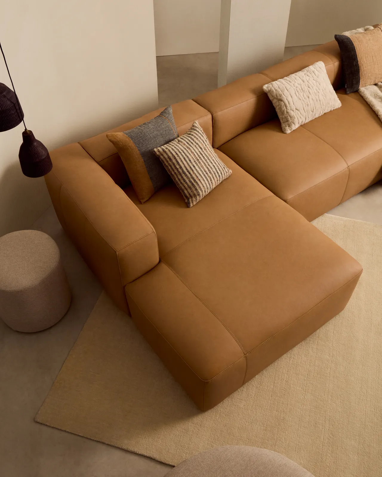 Sofa Blok aus braunem Leder 4-Sitzer Chaiselongue links 330 cm - Image 2