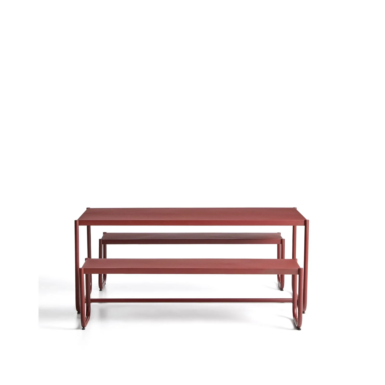 Sotil Set aus 2 Bänken und Tisch aus verzinktem Stahl mit granatfarbenem Finish 183 x 83 cm - Image 6