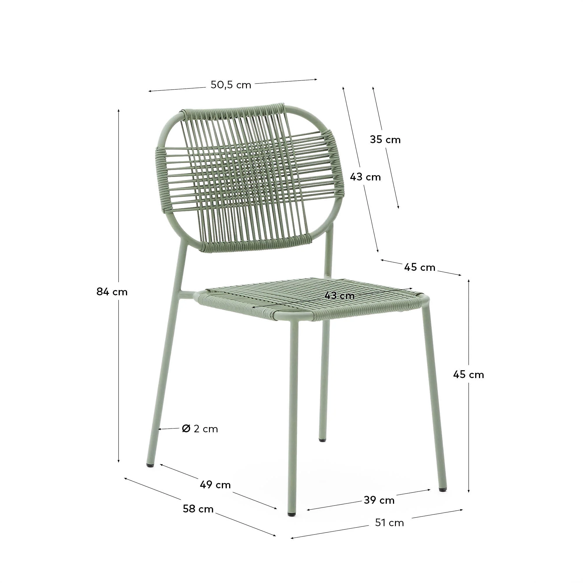Stapelbarer Talaier Outdoor-Stuhl aus synthetischem Seil und verzinktem Stahl mit türkisfarbenem Finish - Image 10