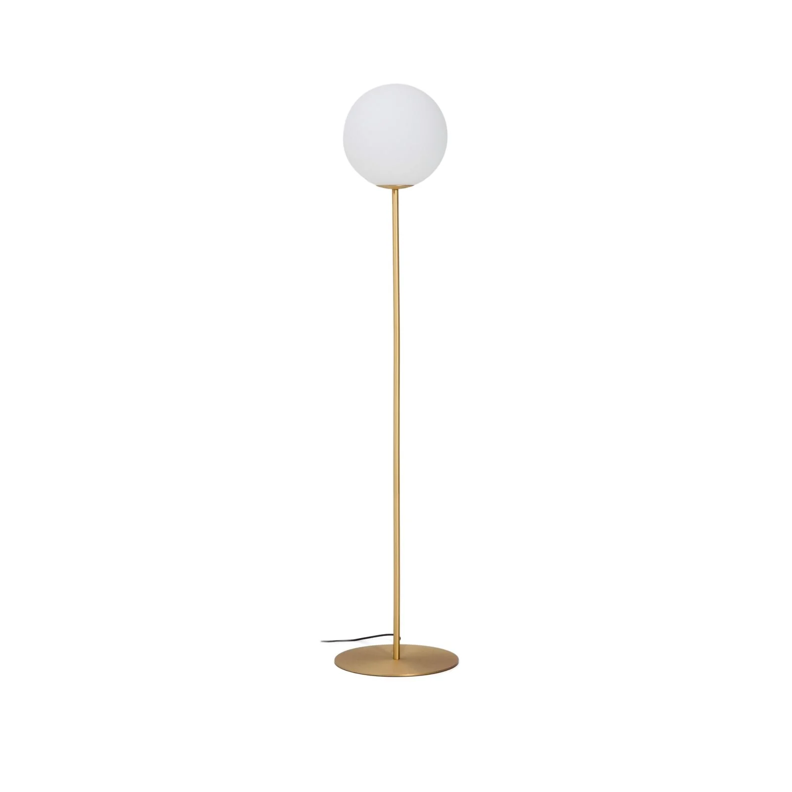 Stehlampe Brisia aus Metall mit gebürstetem Messing-Finish und einer mattierten Glaskugel Ø 30 cm