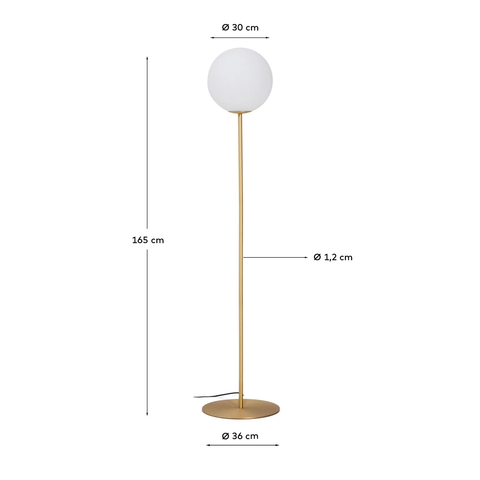 Stehlampe Brisia aus Metall mit gebürstetem Messing-Finish und einer mattierten Glaskugel Ø 30 cm - Image 3