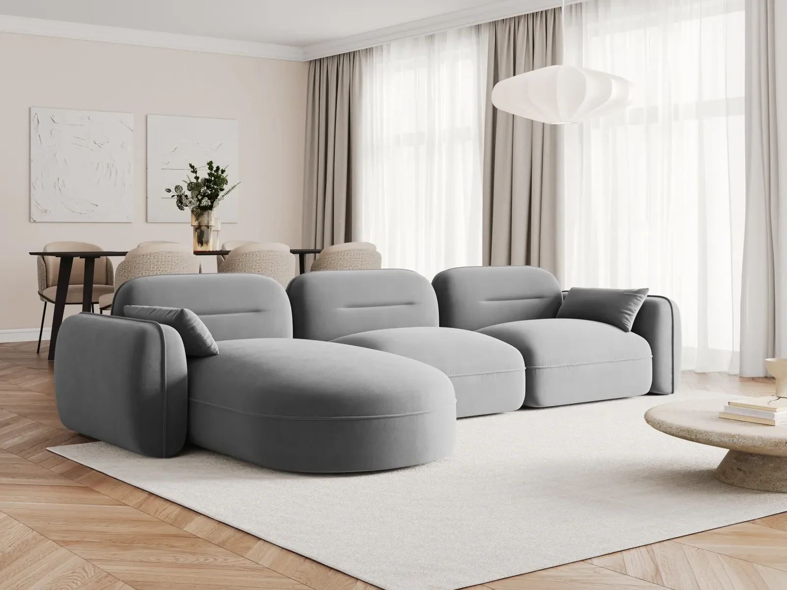 Sydney 4-Sitzer Ecksofa, Linke Seite, aus Samt, 320x165x70 cm - Image 2