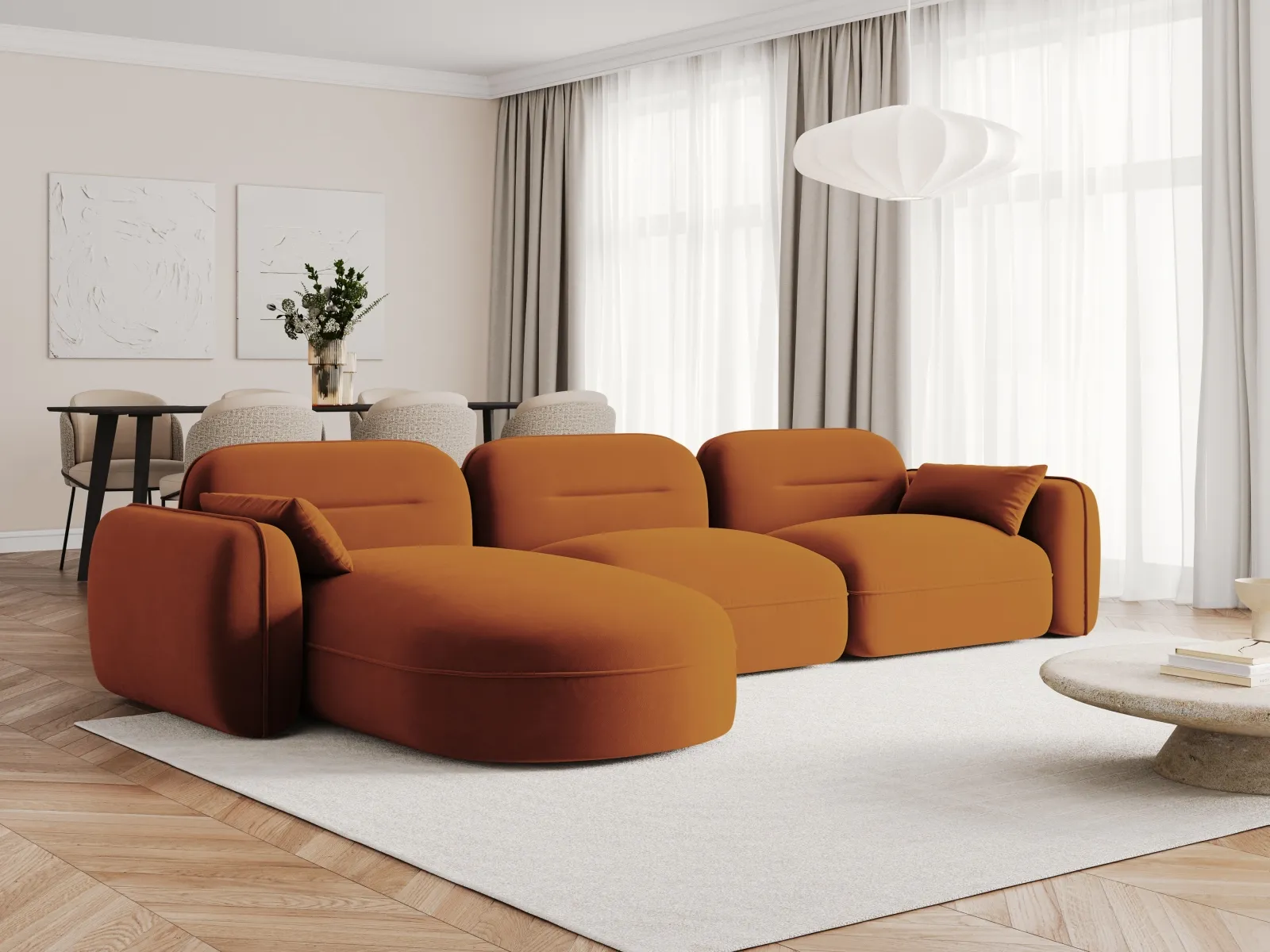 Sydney 4-Sitzer Ecksofa, Linke Seite, aus Samt, 320x165x70 cm - Image 26