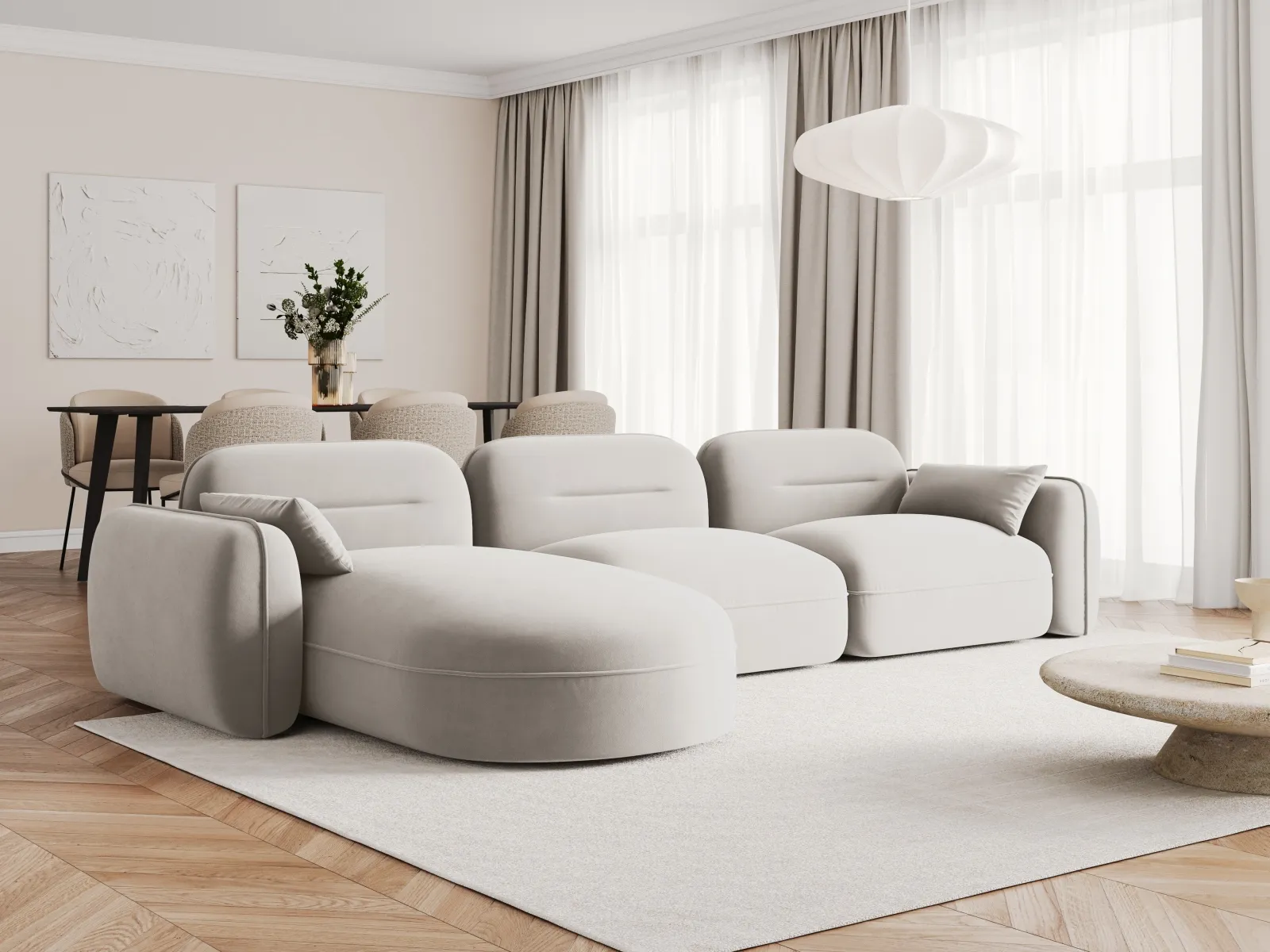 Sydney 4-Sitzer Ecksofa, Linke Seite, aus Samt, 320x165x70 cm - Image 8