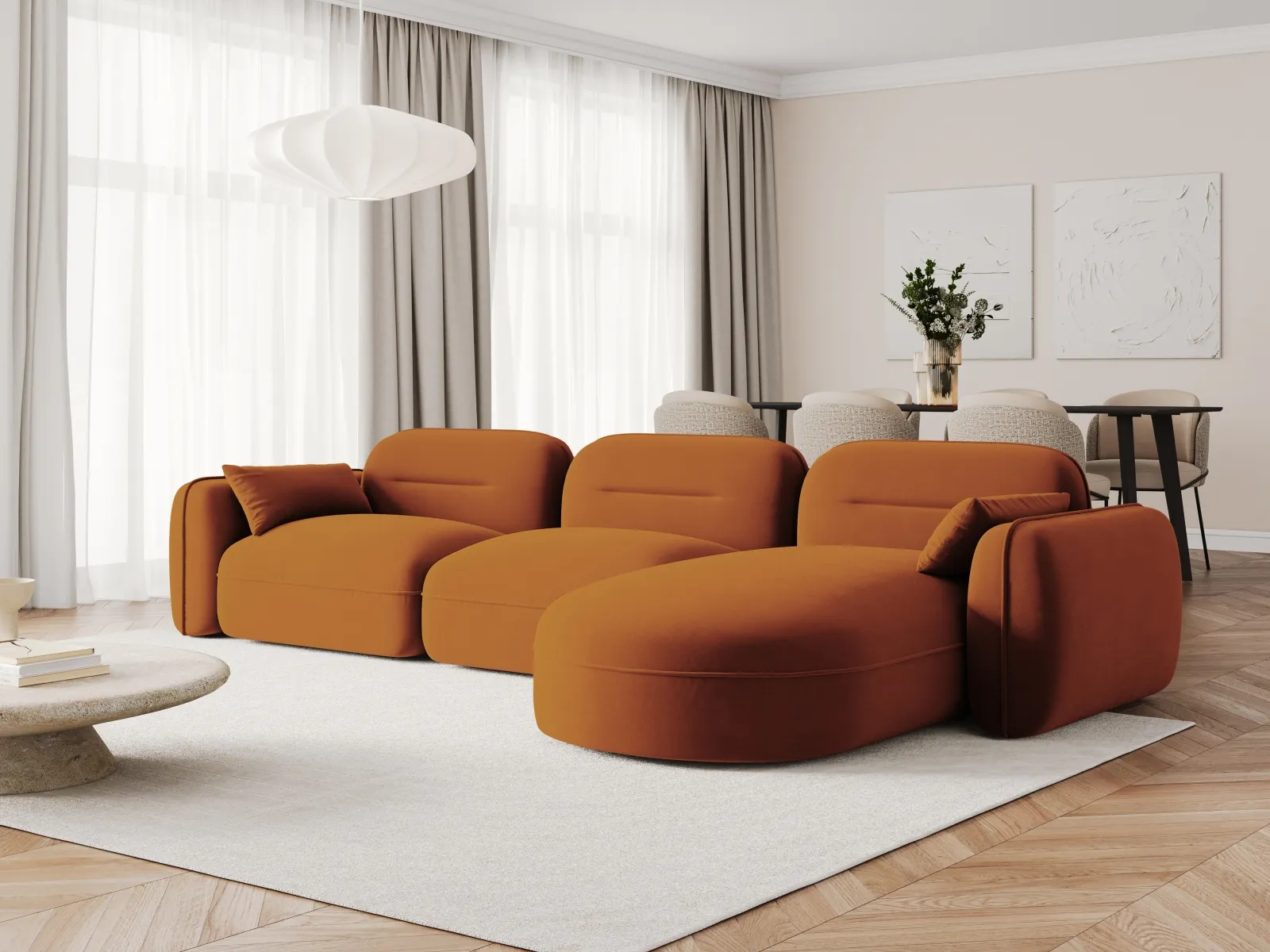 Sydney 4-Sitzer Ecksofa, Rechte Seite, aus Samt, 320x165x70 cm - Image 26
