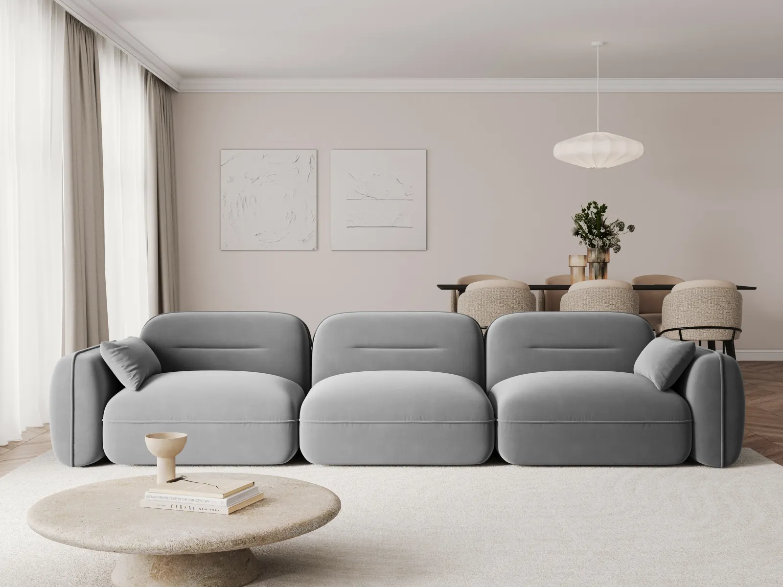 Sydney 4-Sitzer Sofa aus Samt, 320x90x70 cm - Image 2