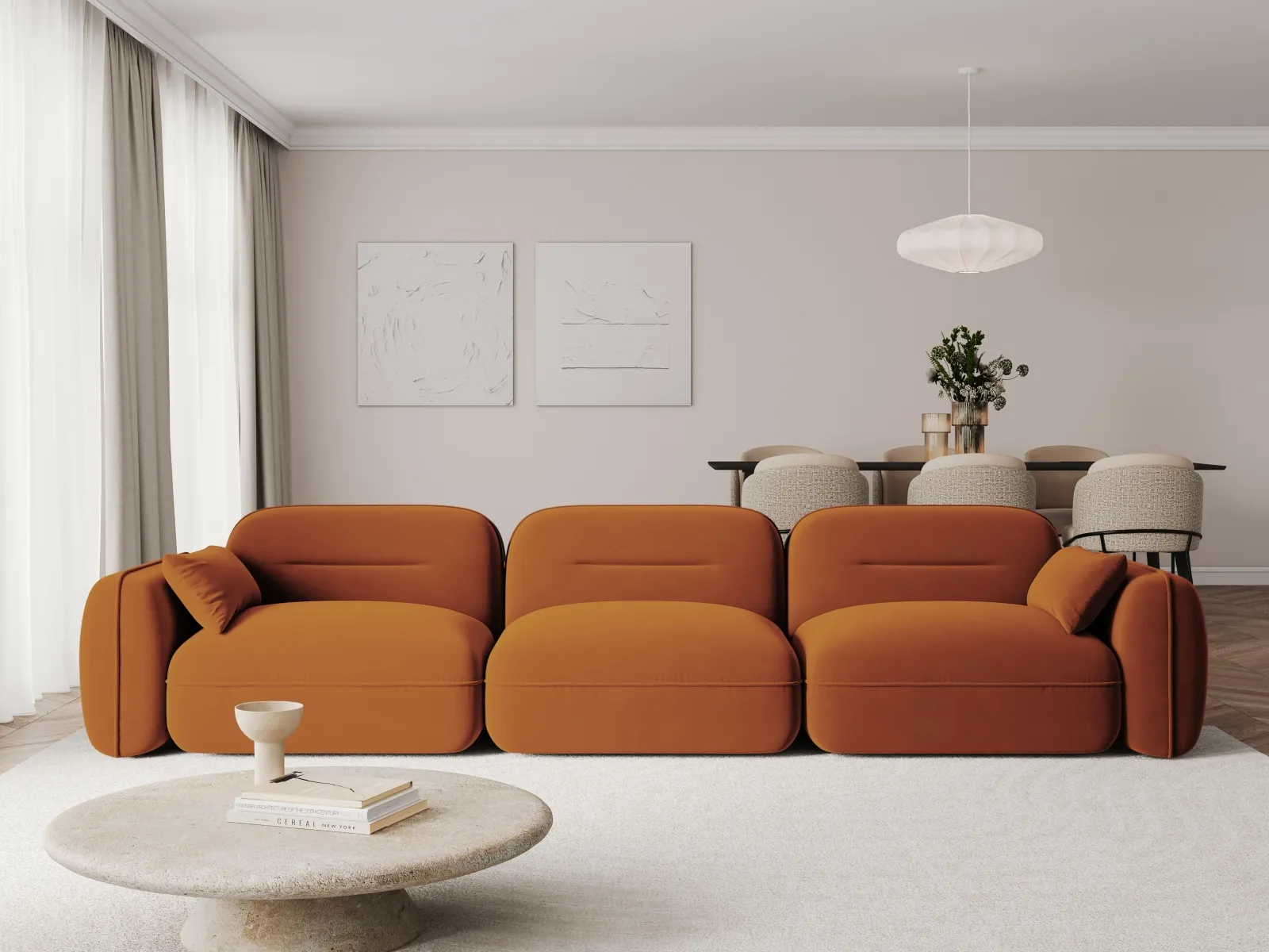 Sydney 4-Sitzer Sofa aus Samt, 320x90x70 cm - Image 26