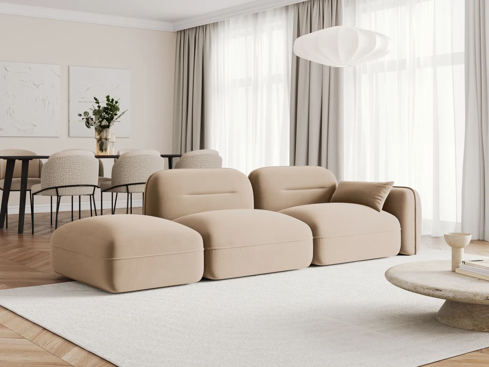 Sydney Modulares 3-Sitzer Sofa, Linke Seite, aus Samt, 295x90 cm - Image 14