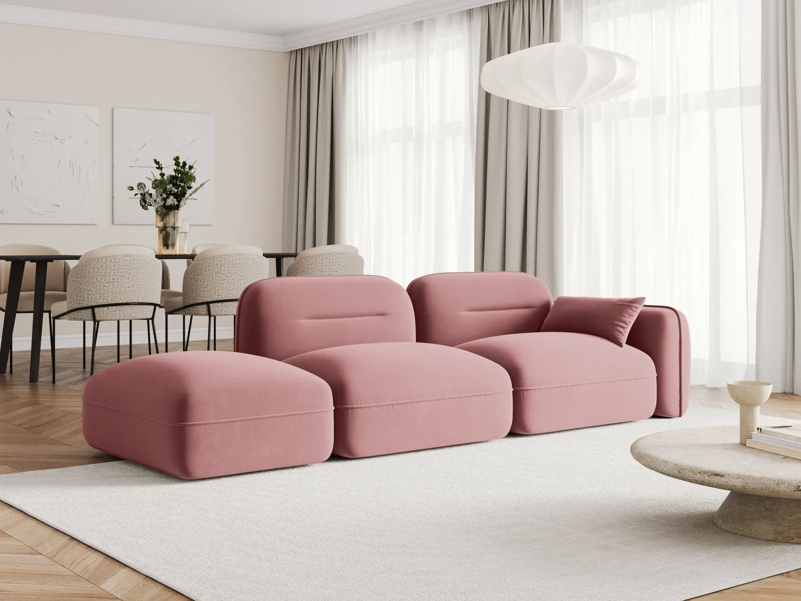 Sydney Modulares 3-Sitzer Sofa, Linke Seite, aus Samt, 295x90 cm - Image 20
