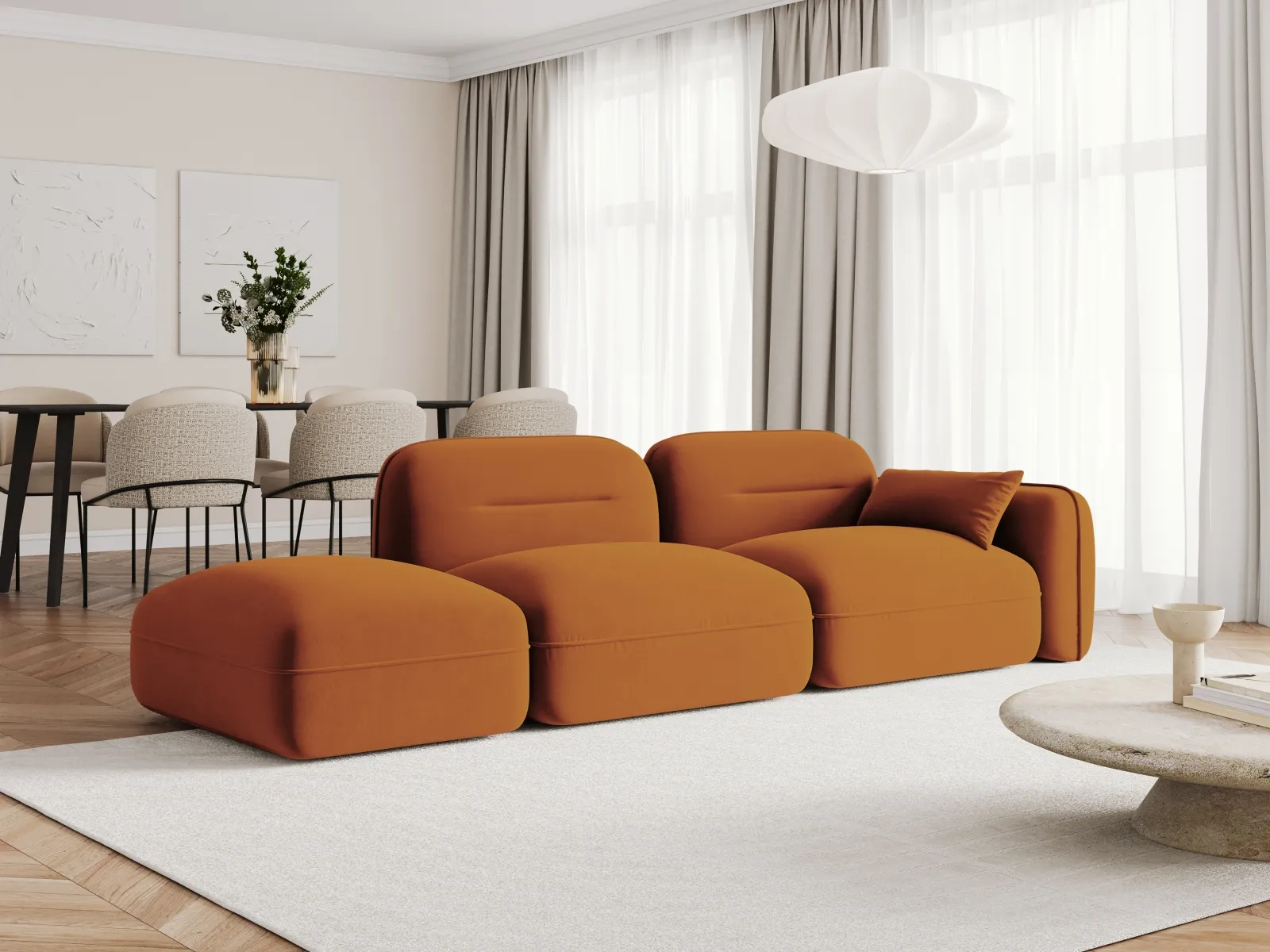 Sydney Modulares 3-Sitzer Sofa, Linke Seite, aus Samt, 295x90 cm - Image 26