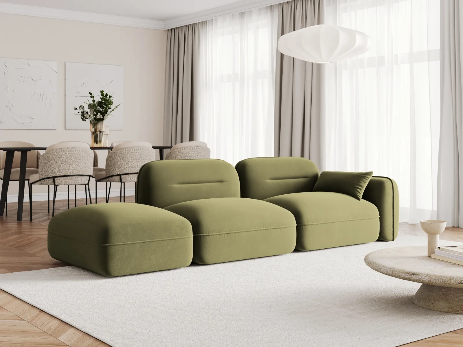 Sydney Modulares 3-Sitzer Sofa, Linke Seite, aus Samt, 295x90 cm - Image 32