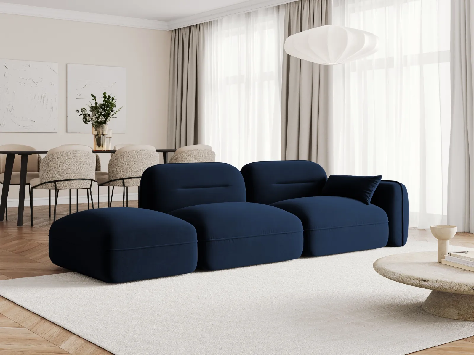 Sydney Modulares 3-Sitzer Sofa, Linke Seite, aus Samt, 295x90 cm - Image 38