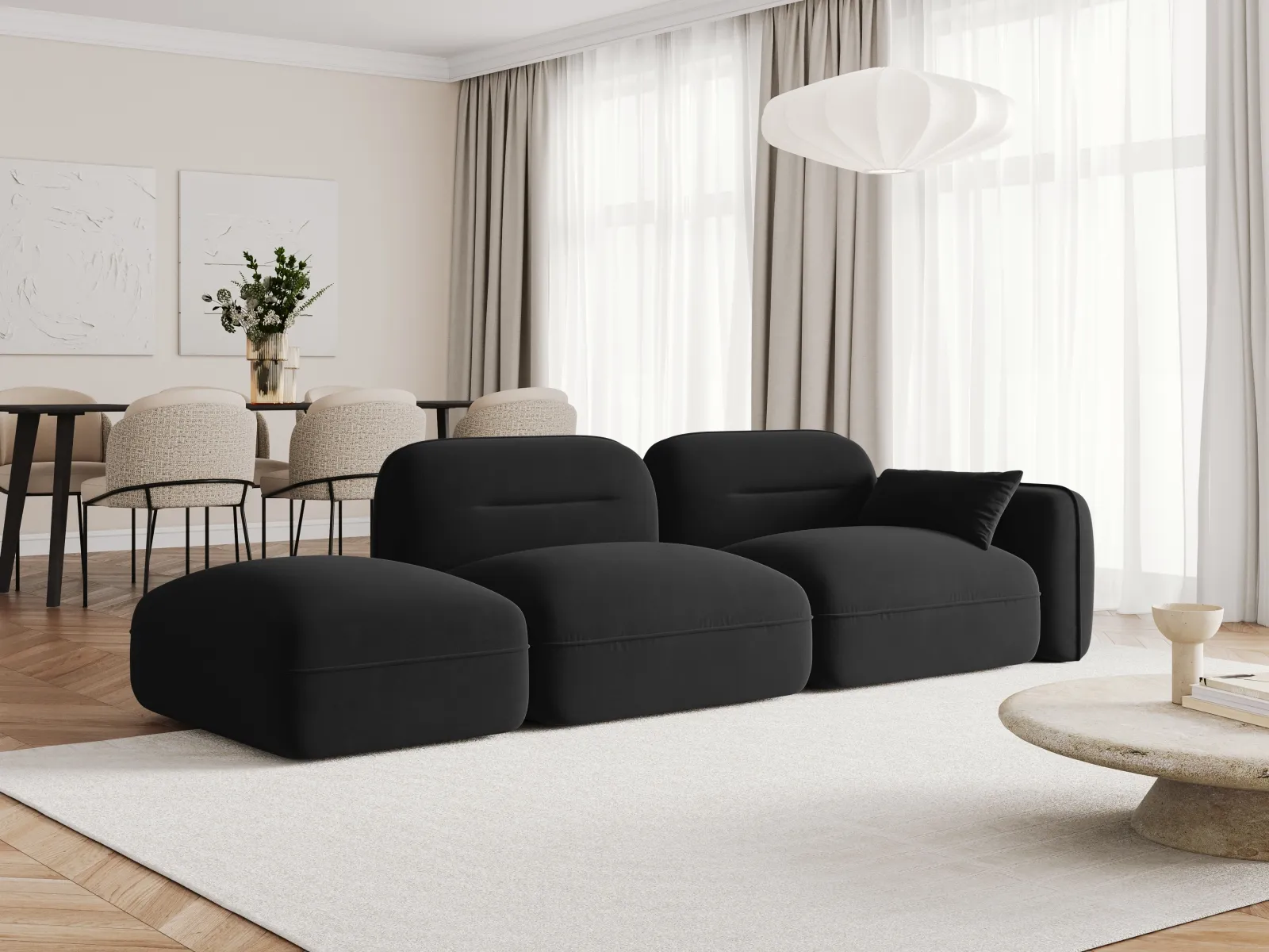 Sydney Modulares 3-Sitzer Sofa, Linke Seite, aus Samt, 295x90 cm - Image 44
