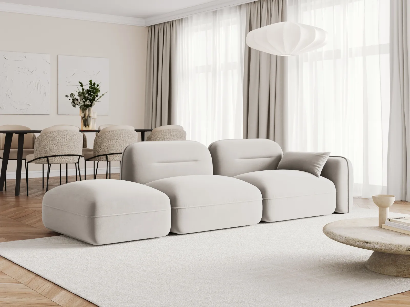 Sydney Modulares 3-Sitzer Sofa, Linke Seite, aus Samt, 295x90 cm - Image 8