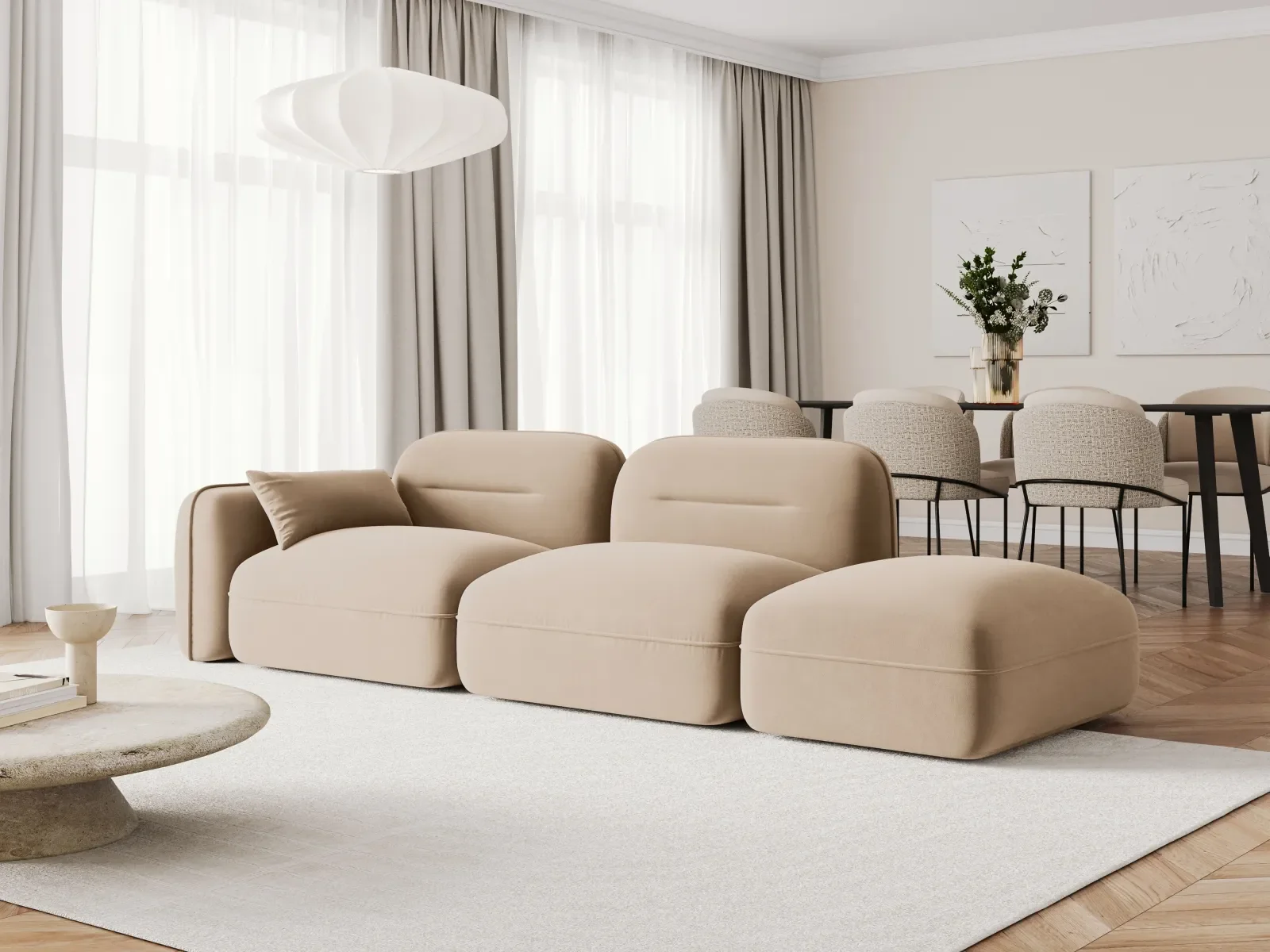 Sydney Modulares 3-Sitzer Sofa, Rechte Seite, aus Samt, 295x90 cm - Image 14