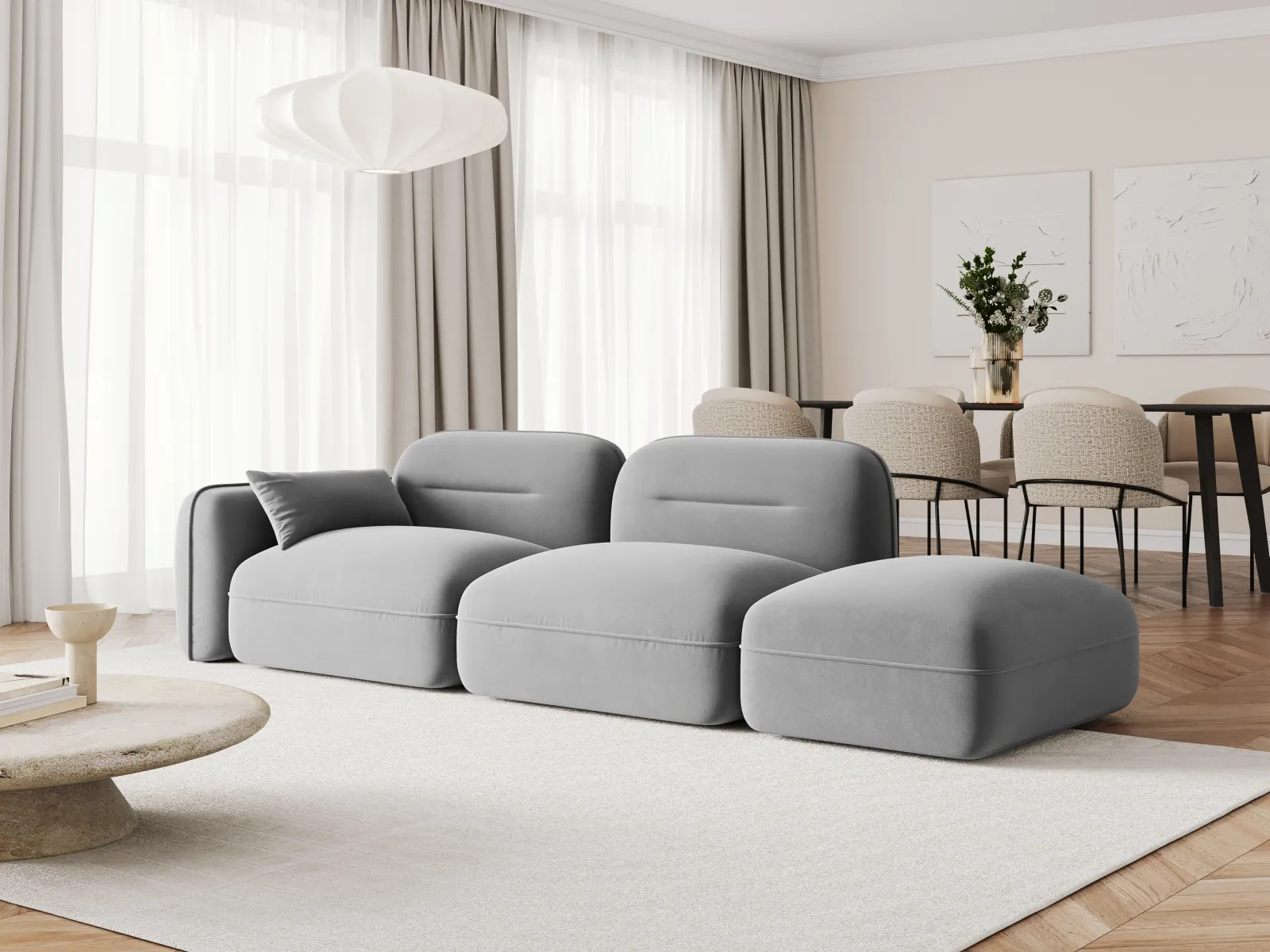 Sydney Modulares 3-Sitzer Sofa, Rechte Seite, aus Samt, 295x90 cm - Image 2