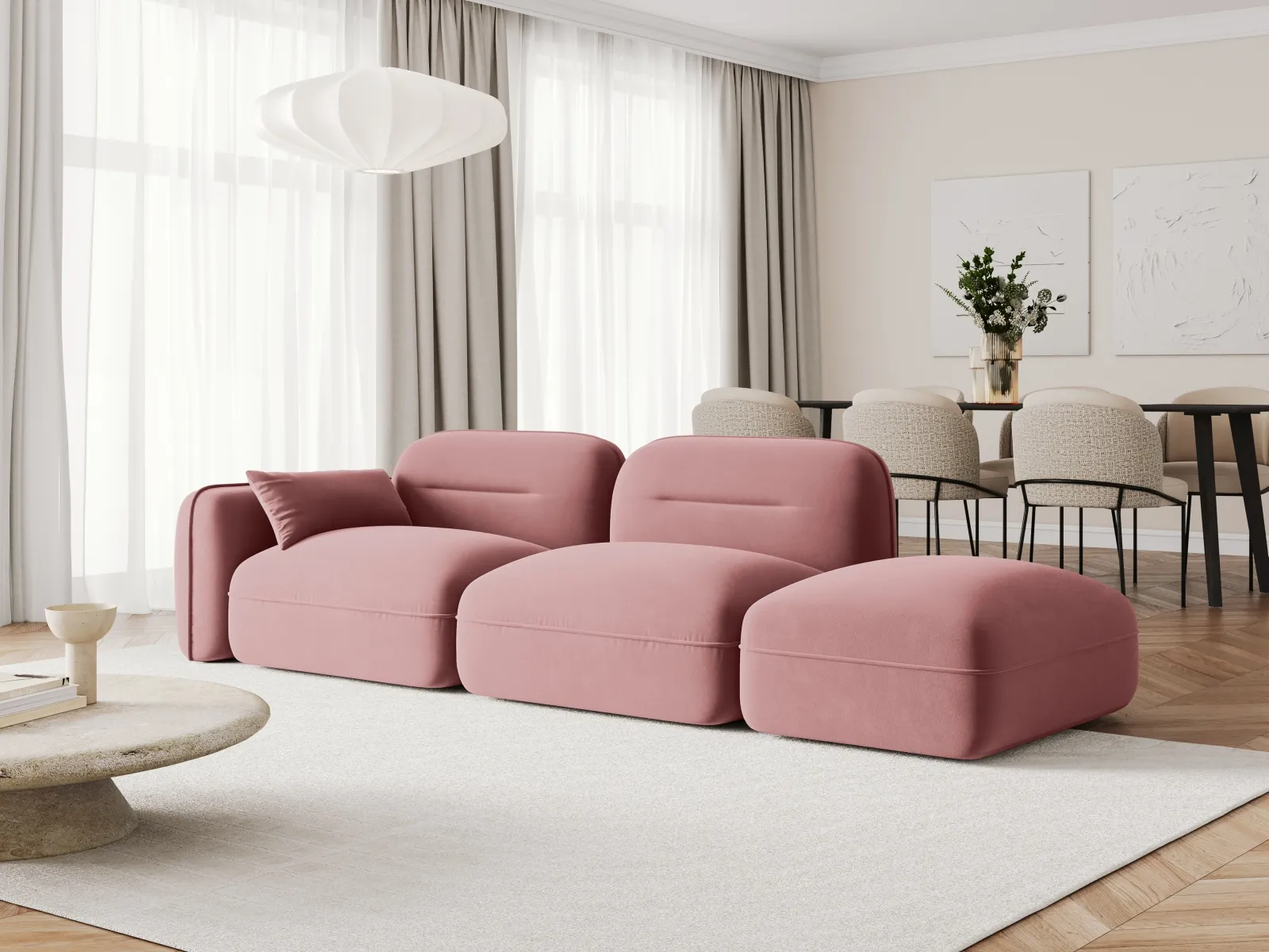 Sydney Modulares 3-Sitzer Sofa, Rechte Seite, aus Samt, 295x90 cm - Image 20