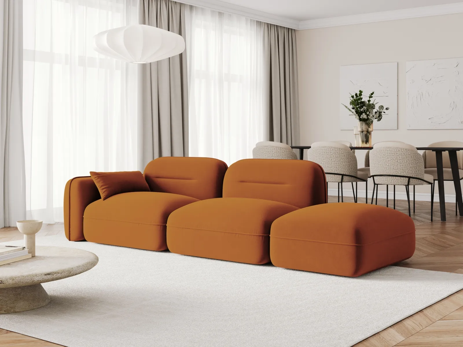 Sydney Modulares 3-Sitzer Sofa, Rechte Seite, aus Samt, 295x90 cm - Image 26