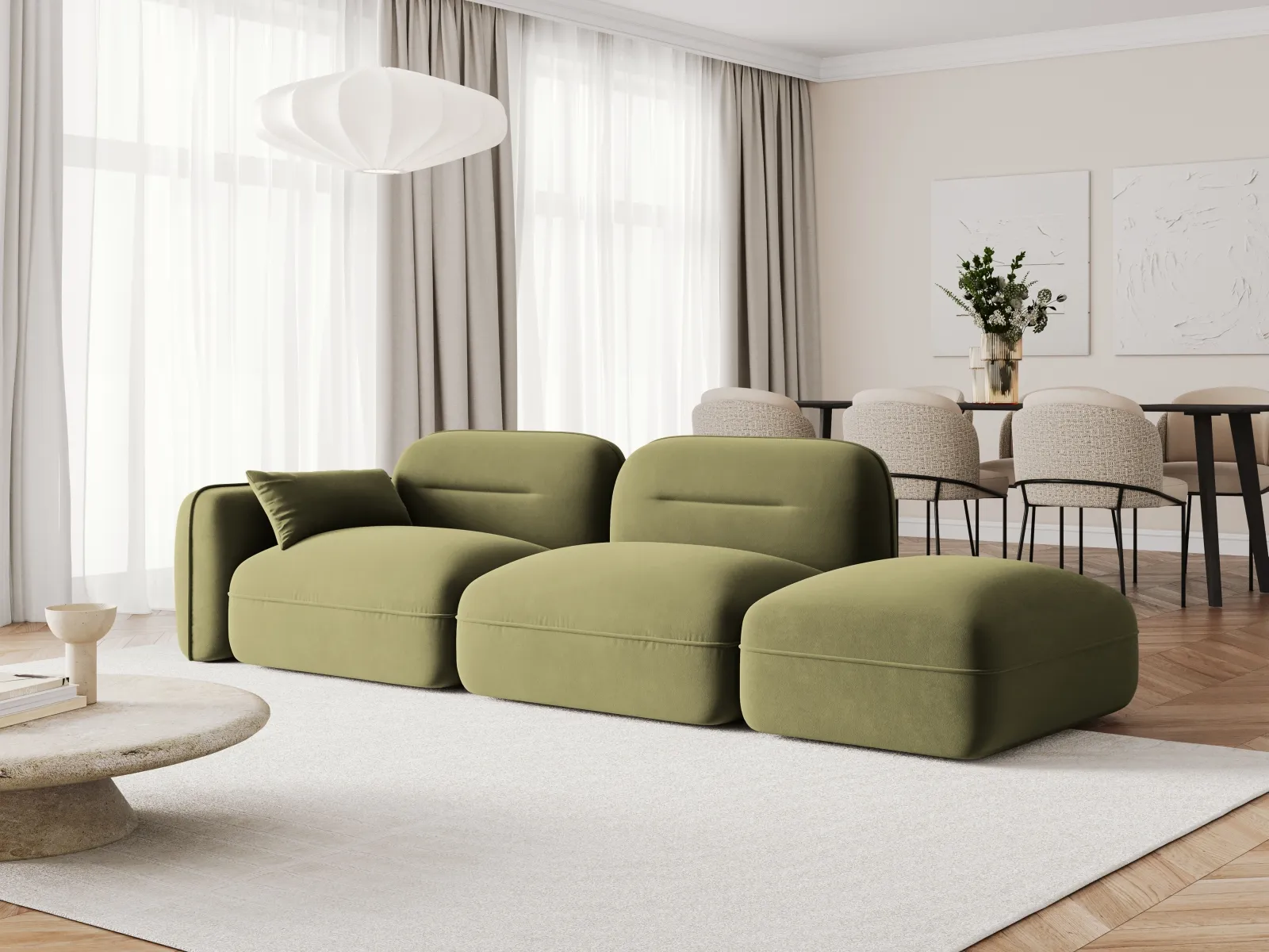 Sydney Modulares 3-Sitzer Sofa, Rechte Seite, aus Samt, 295x90 cm - Image 32
