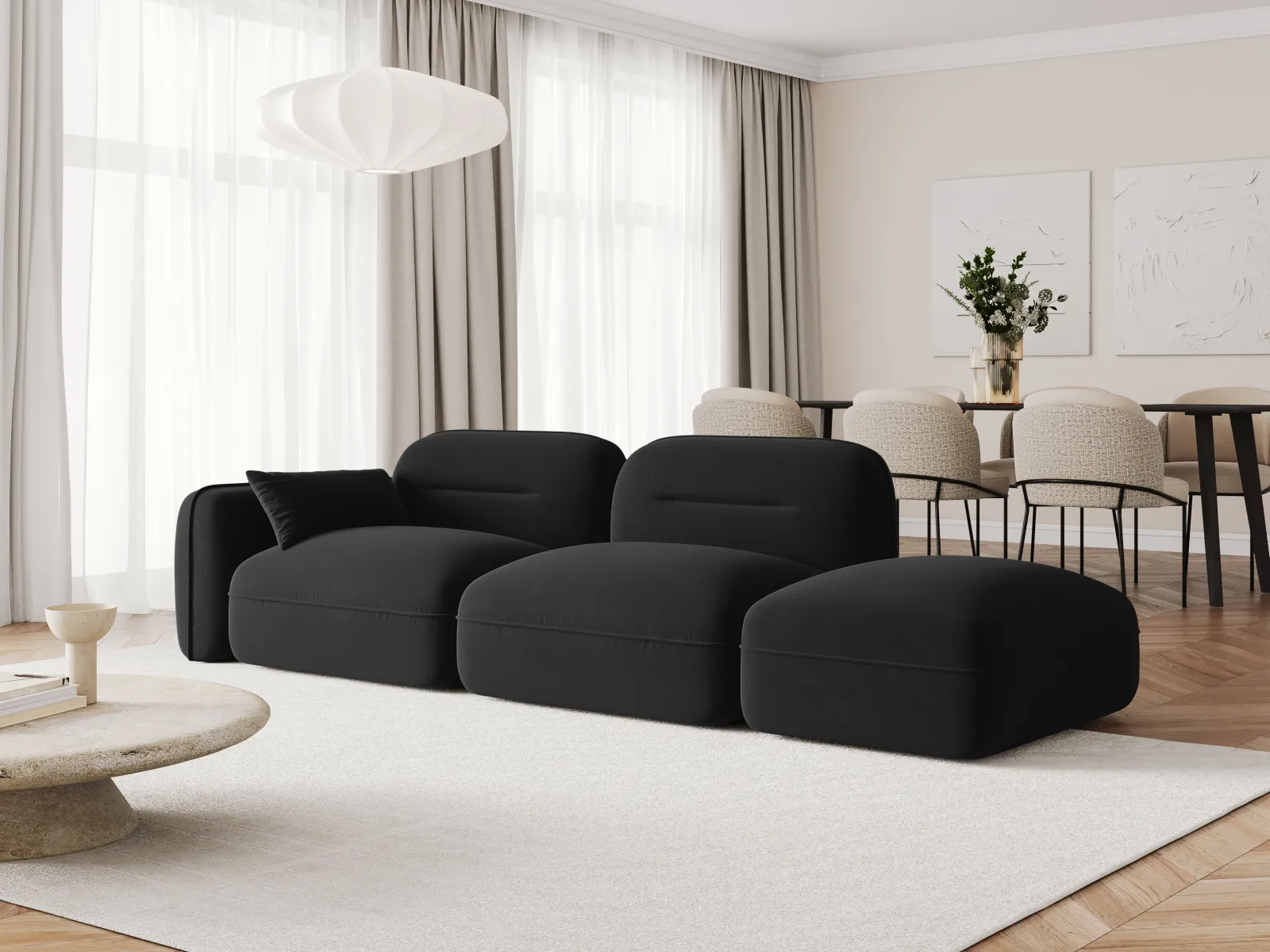 Sydney Modulares 3-Sitzer Sofa, Rechte Seite, aus Samt, 295x90 cm - Image 44