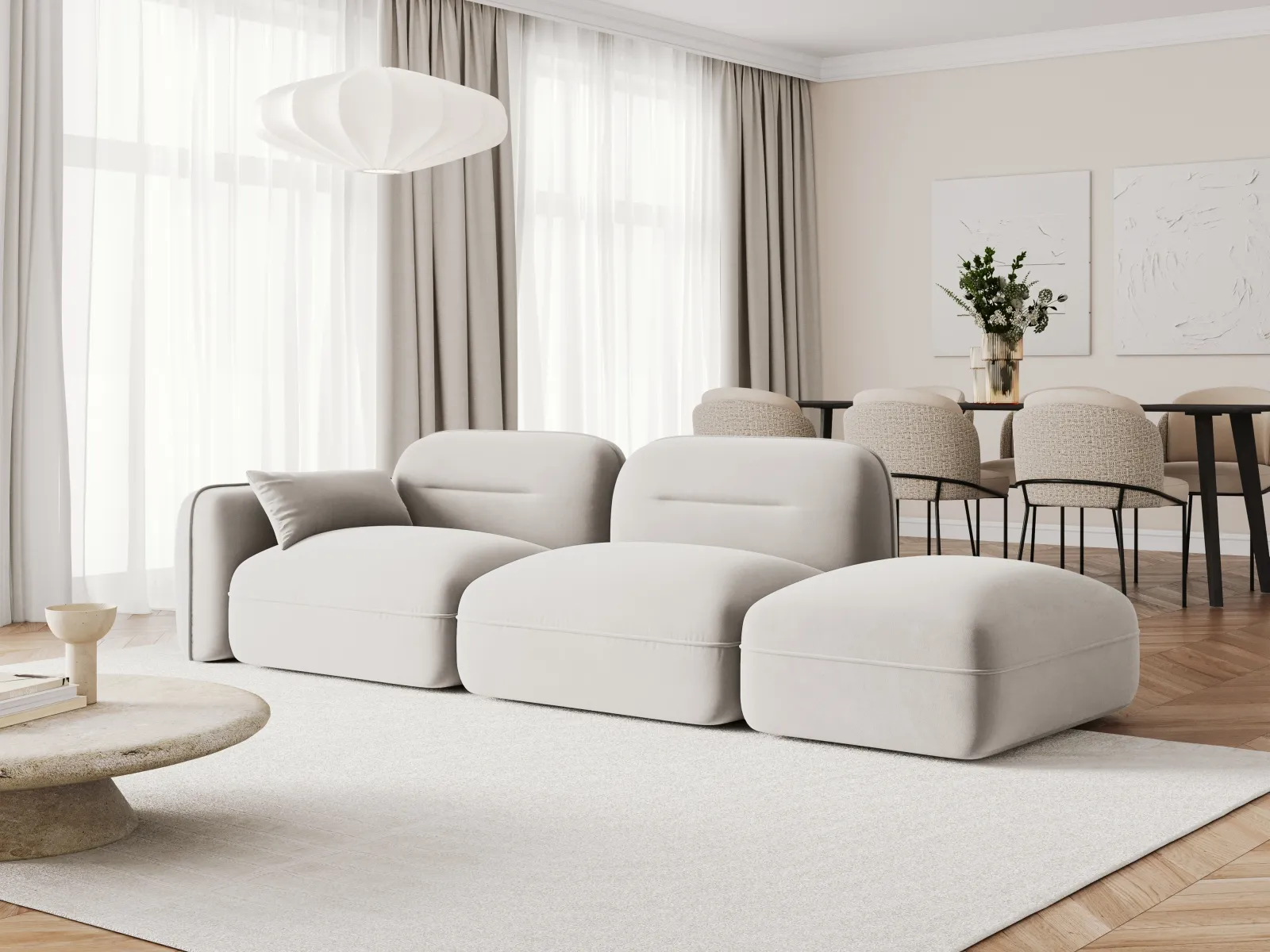 Sydney Modulares 3-Sitzer Sofa, Rechte Seite, aus Samt, 295x90 cm - Image 8