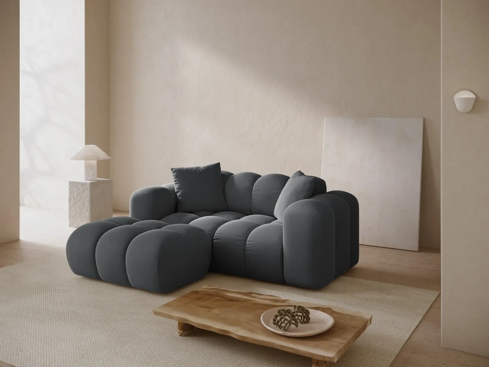 Treno 2-Sitzer Ecksofa, Linke Seite, aus Samt oder Chenille, 180x164 cm - Image 66