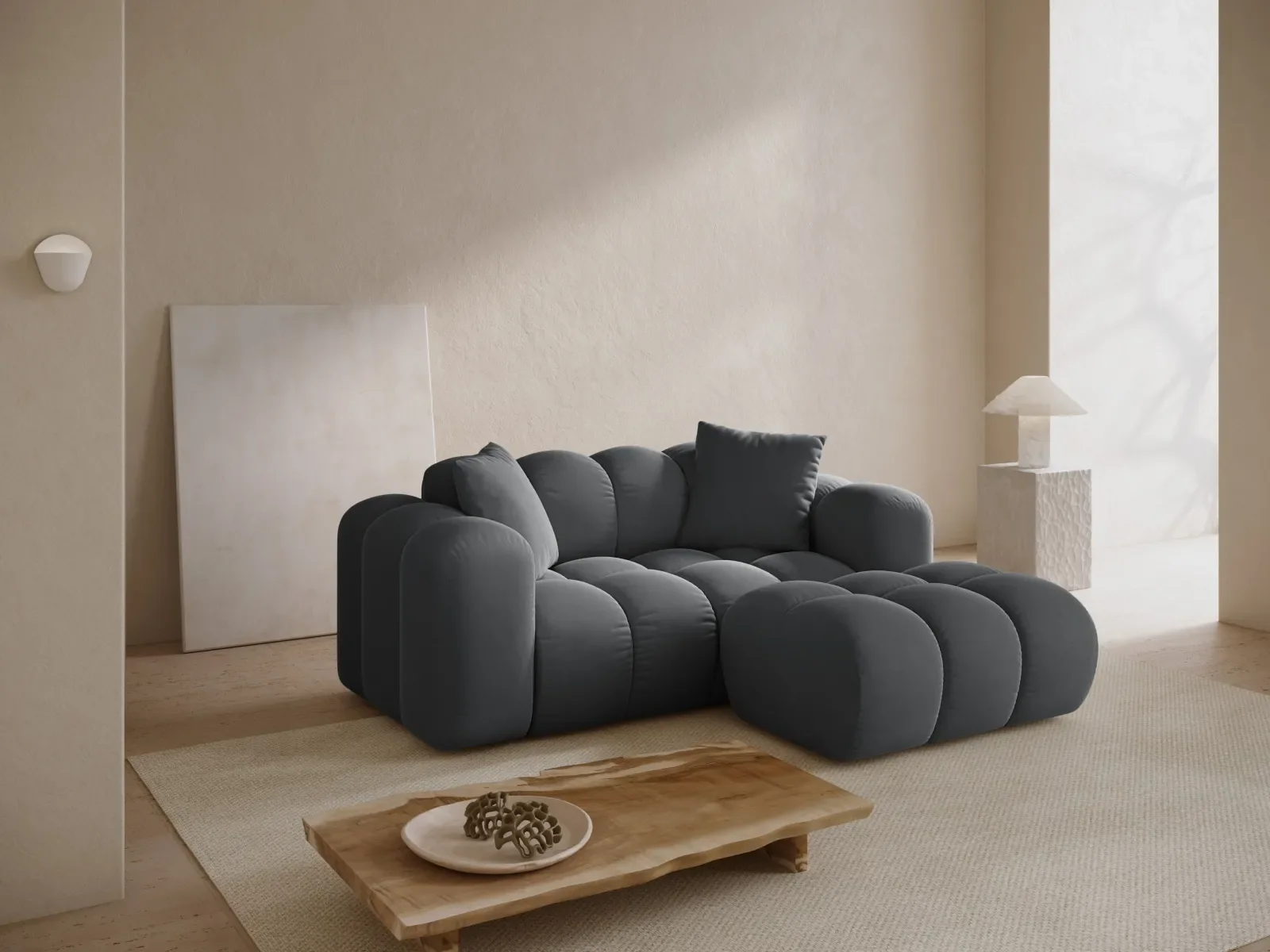 Treno 2-Sitzer Ecksofa, Rechte Seite, aus Samt oder Chenille, 180x164 cm - Image 66