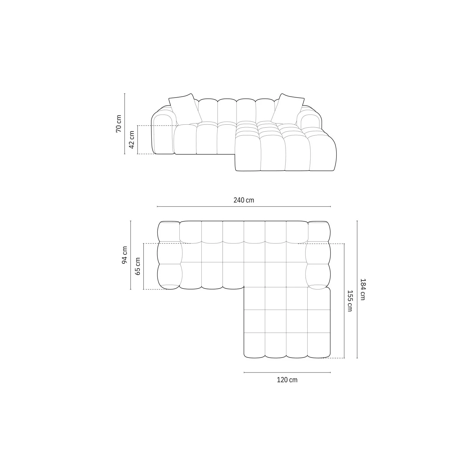 Treno 3-Sitzer Ecksofa, Rechte Seite, aus Samt oder Chenille, 240x184x70 cm - Image 3