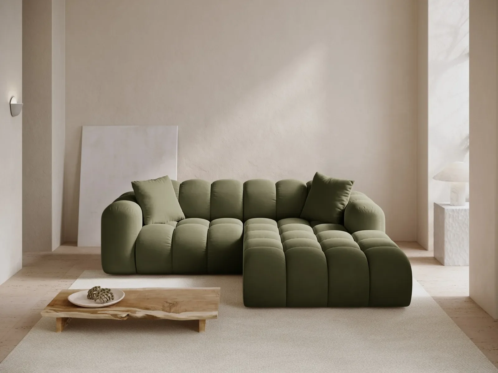 Treno 3-Sitzer Ecksofa, Rechte Seite, aus Samt oder Chenille, 240x184x70 cm - Image 52