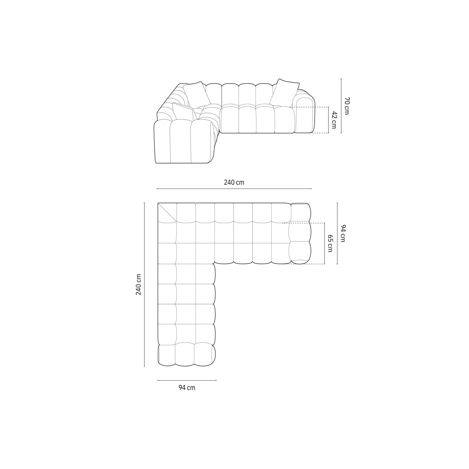 Treno 3-Sitzer Ecksofa, symmetrisch, aus Samt oder Chenille, 240x240x70 cm - Image 31