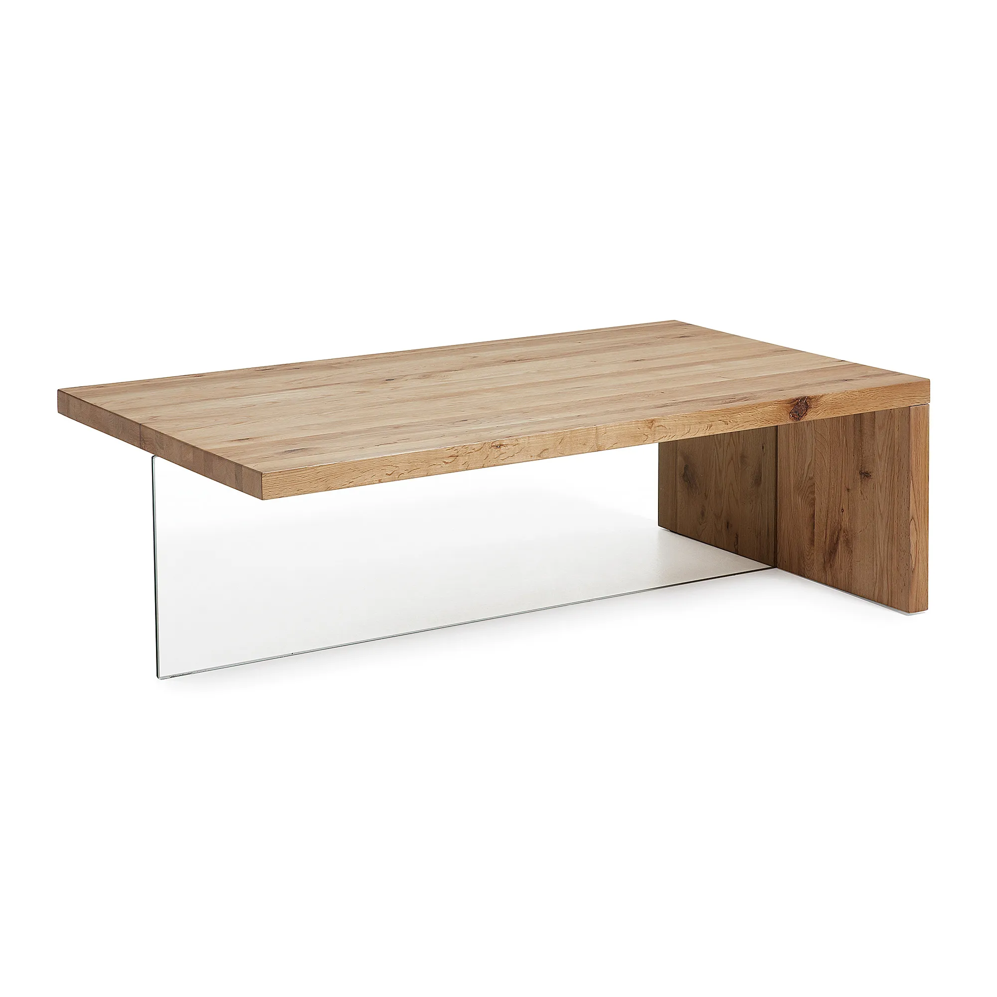 Tulsi Couchtisch aus massiver Eiche und Glas 120 x 70 cm