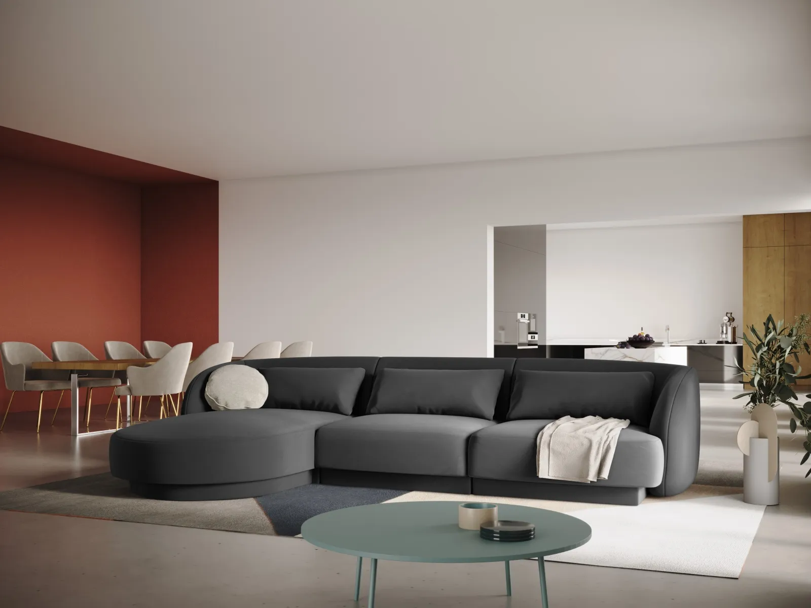 Tulum 4-Sitzer Ecksofa, Linke Seite, aus Samt oder Chenille, 255x156x70 cm - Image 55