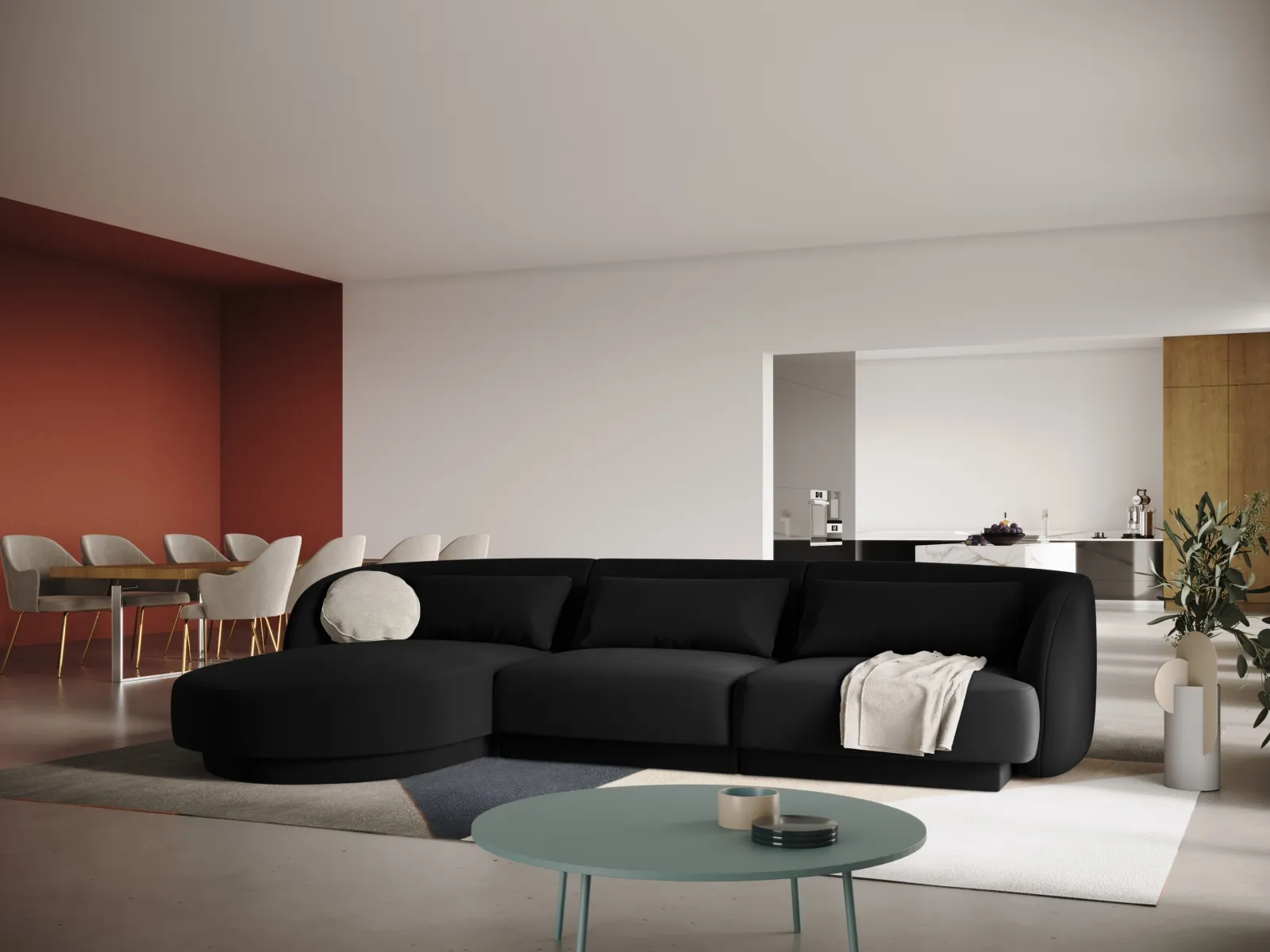 Tulum 4-Sitzer Ecksofa, Linke Seite, aus Samt oder Chenille, 255x156x70 cm - Image 61