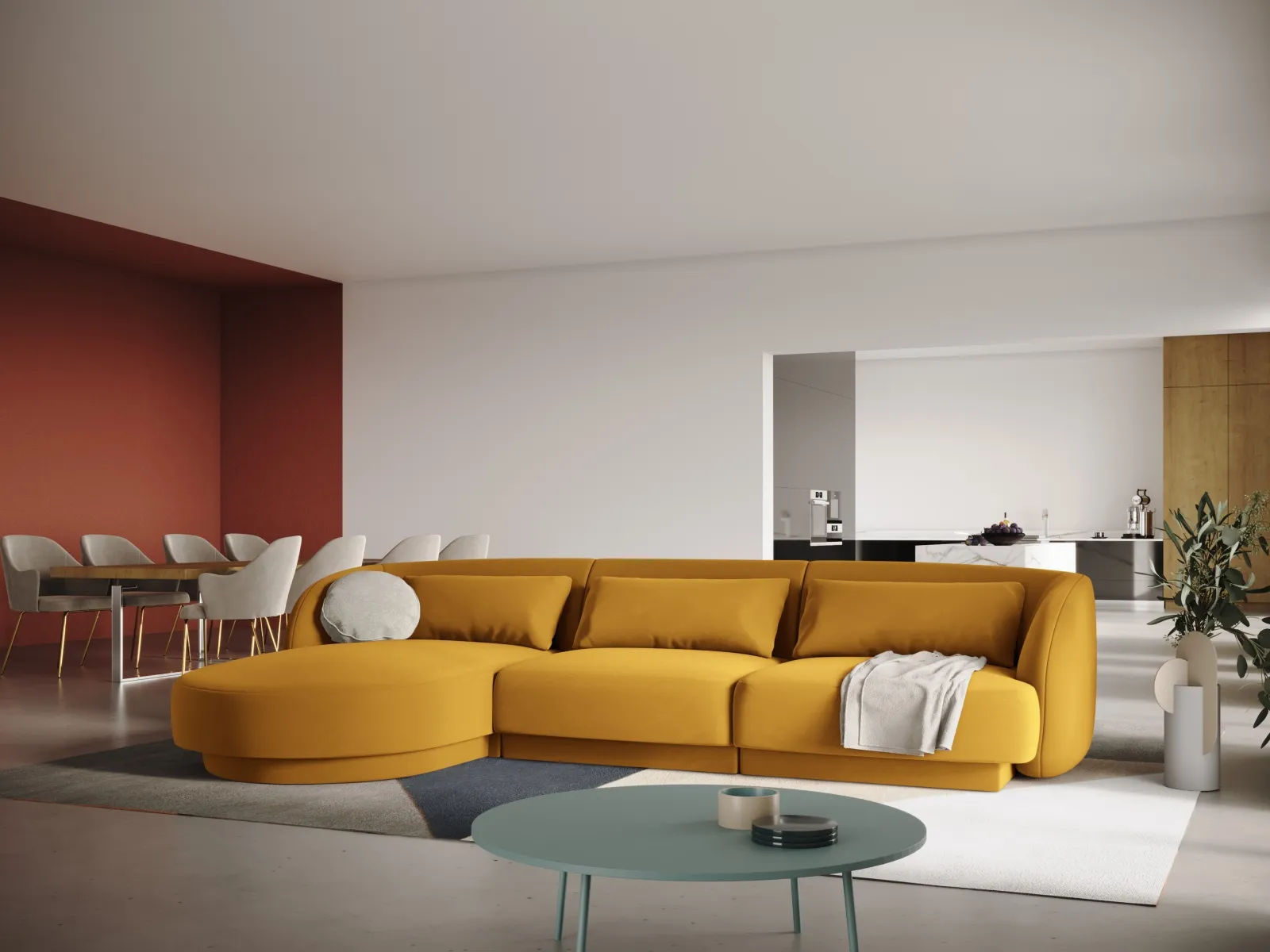 Tulum 4-Sitzer Ecksofa, Linke Seite, aus Samt oder Chenille, 255x156x70 cm - Image 73