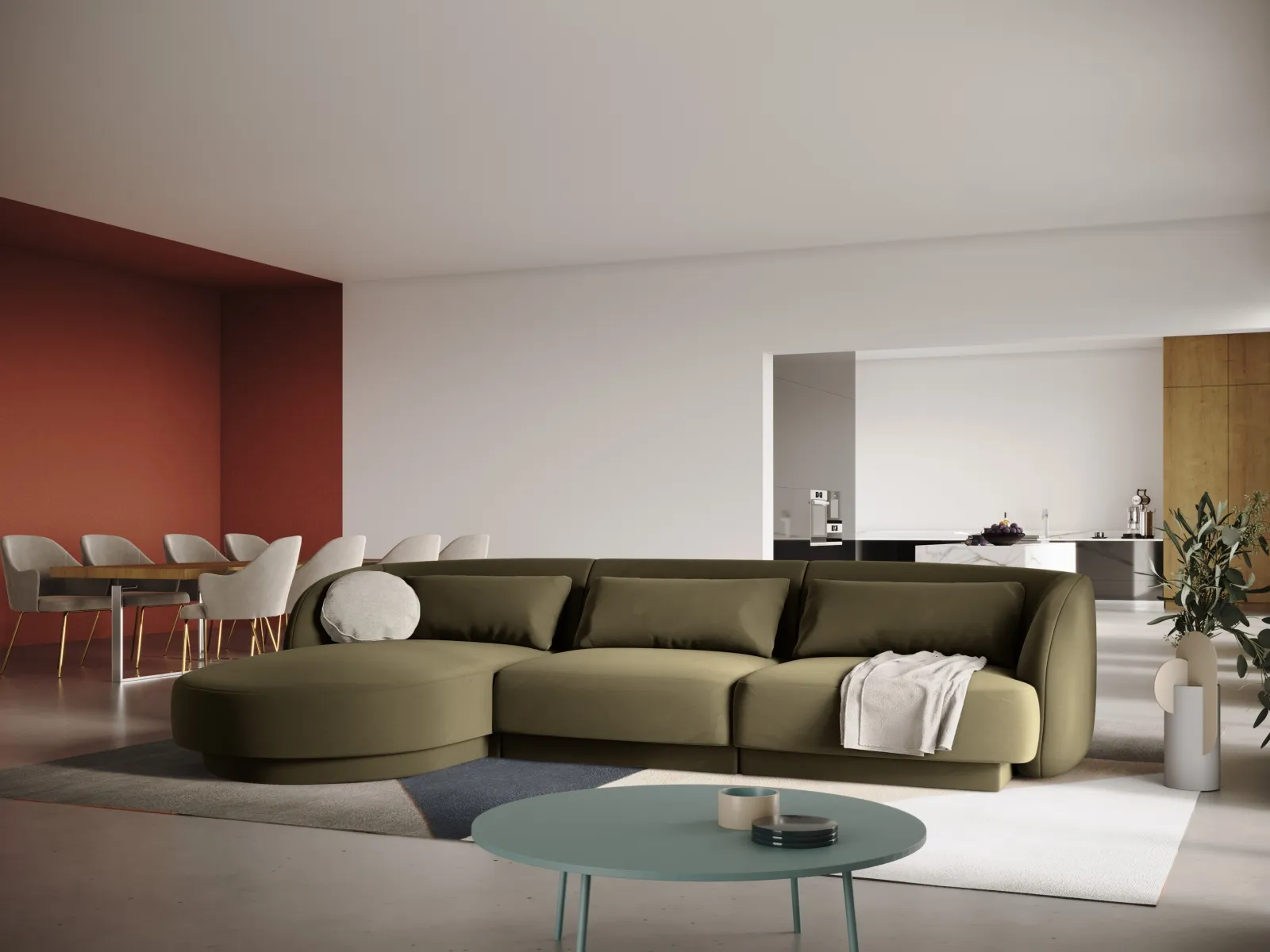 Tulum 4-Sitzer Ecksofa, Linke Seite, aus Samt oder Chenille, 255x156x70 cm - Image 79