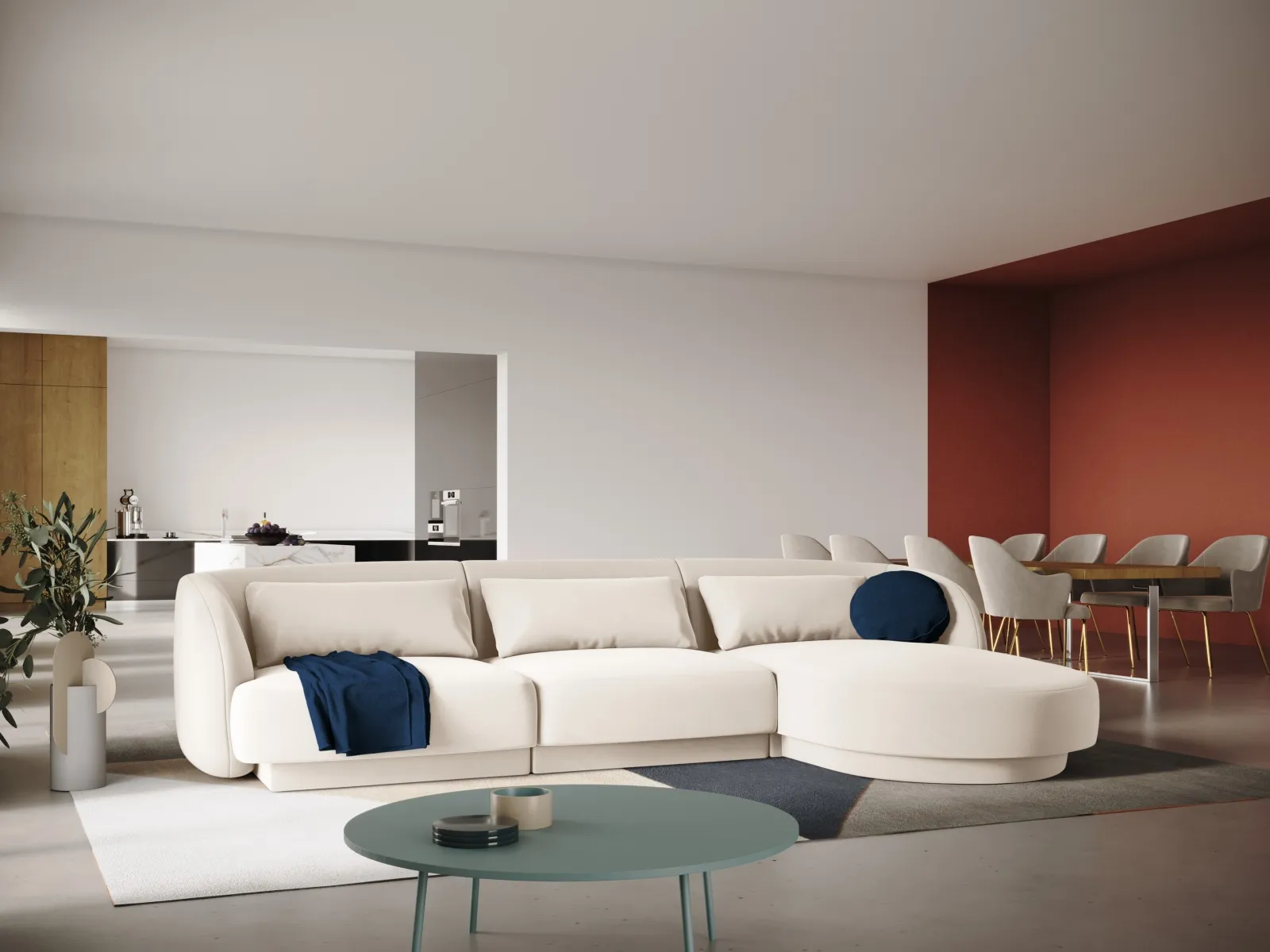 Tulum 4-Sitzer Ecksofa, Rechte Seite, aus Samt oder Chenille, 255x156x70 cm - Image 37