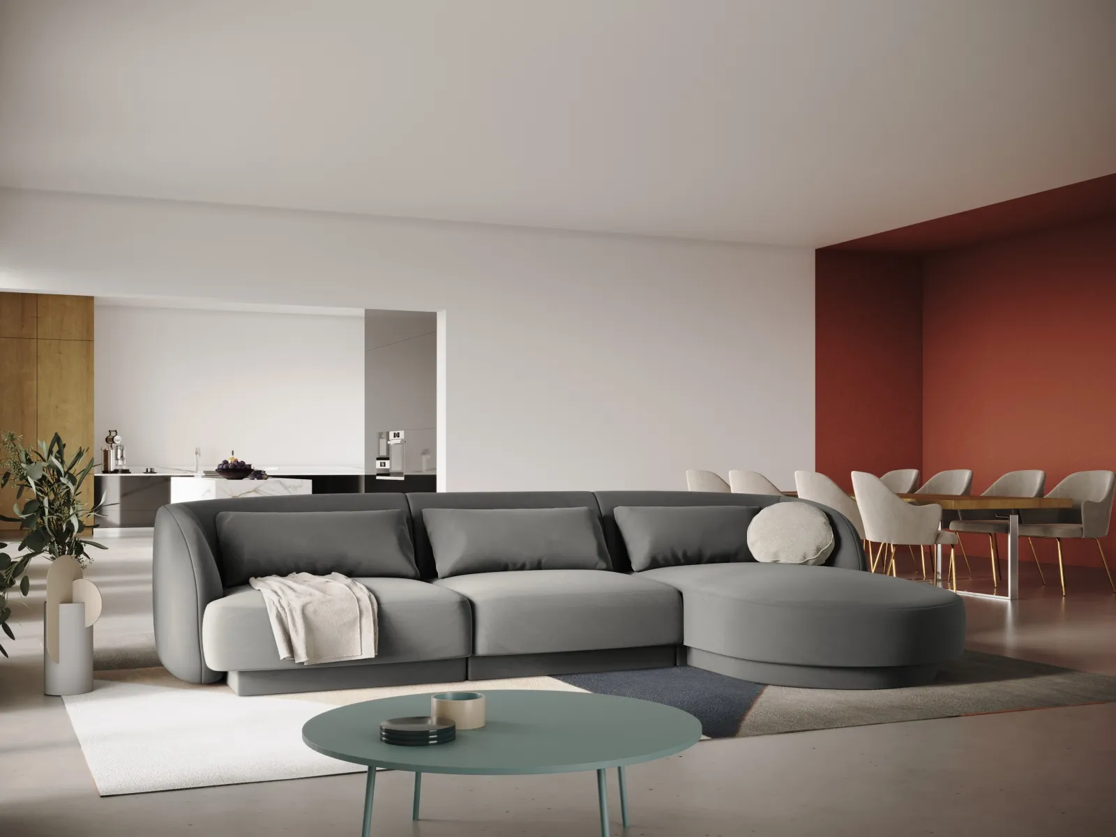 Tulum 4-Sitzer Ecksofa, Rechte Seite, aus Samt oder Chenille, 255x156x70 cm - Image 49