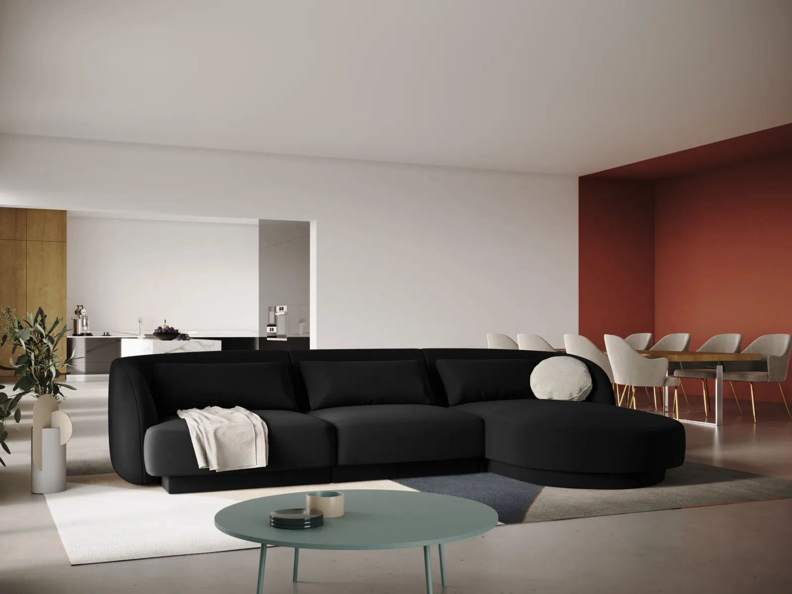 Tulum 4-Sitzer Ecksofa, Rechte Seite, aus Samt oder Chenille, 255x156x70 cm - Image 61