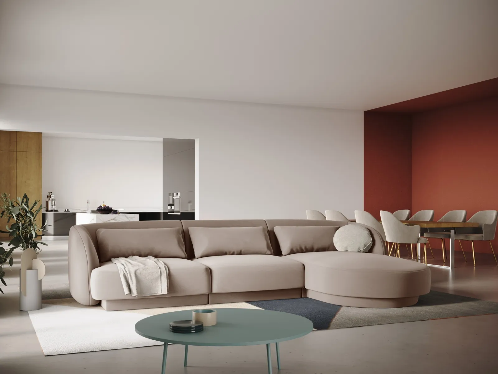 Tulum 4-Sitzer Ecksofa, Rechte Seite, aus Samt oder Chenille, 255x156x70 cm - Image 67