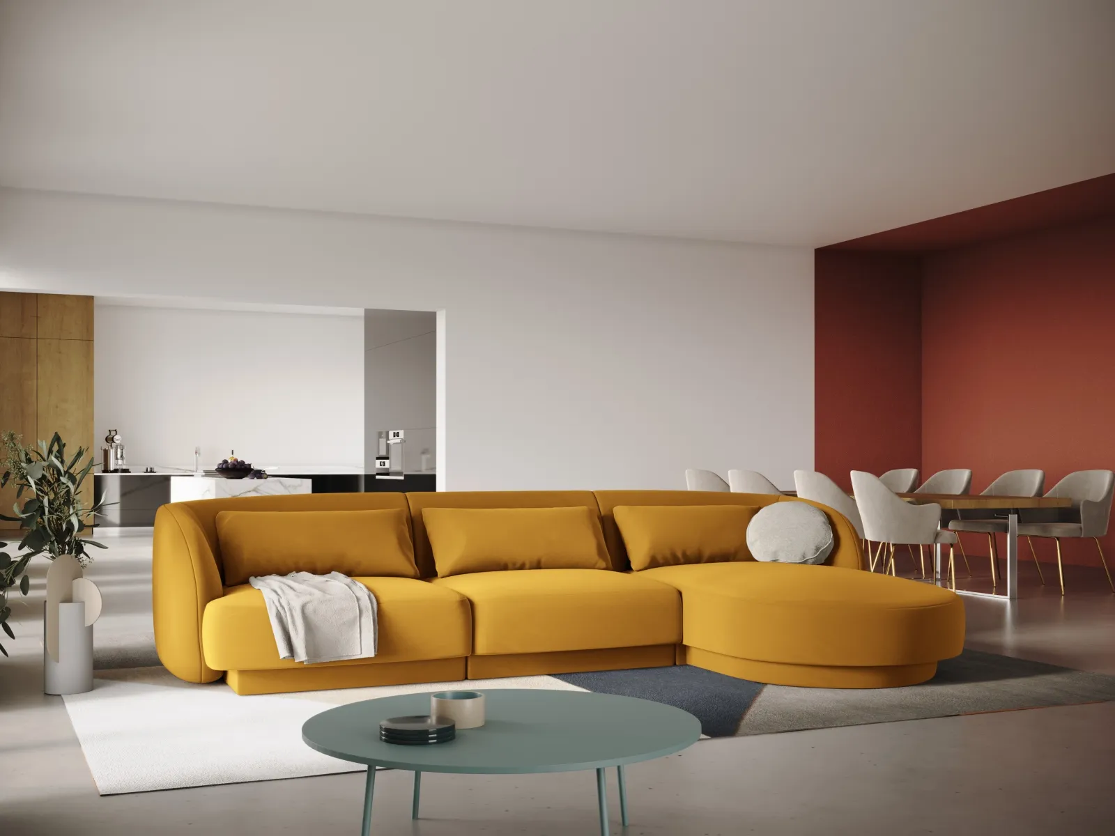 Tulum 4-Sitzer Ecksofa, Rechte Seite, aus Samt oder Chenille, 255x156x70 cm - Image 73