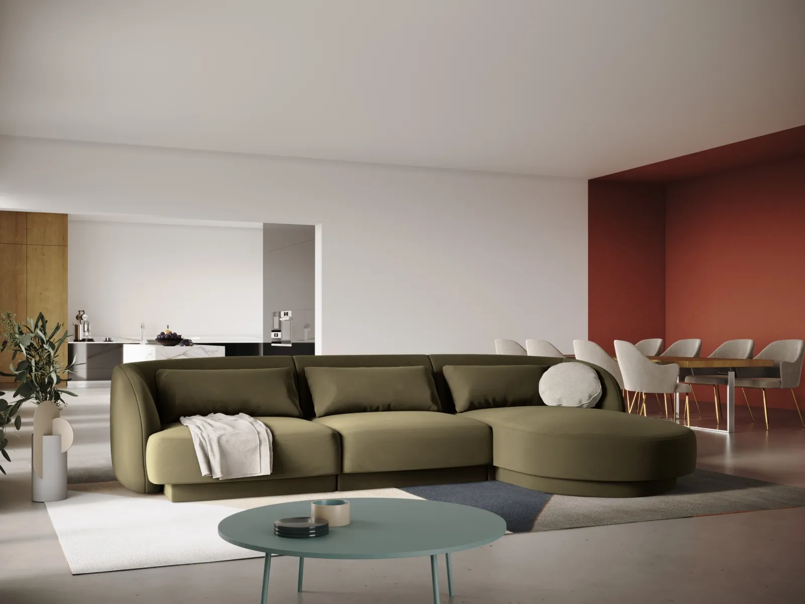 Tulum 4-Sitzer Ecksofa, Rechte Seite, aus Samt oder Chenille, 255x156x70 cm - Image 79