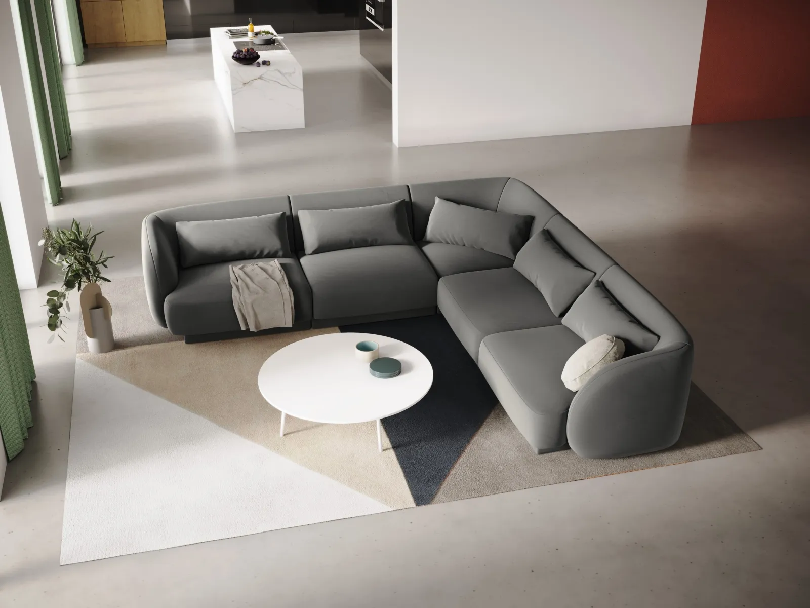 Tulum 5-Sitzer Ecksofa, Symmetrisch, aus Samt oder Chenille, 255x255 cm - Image 47