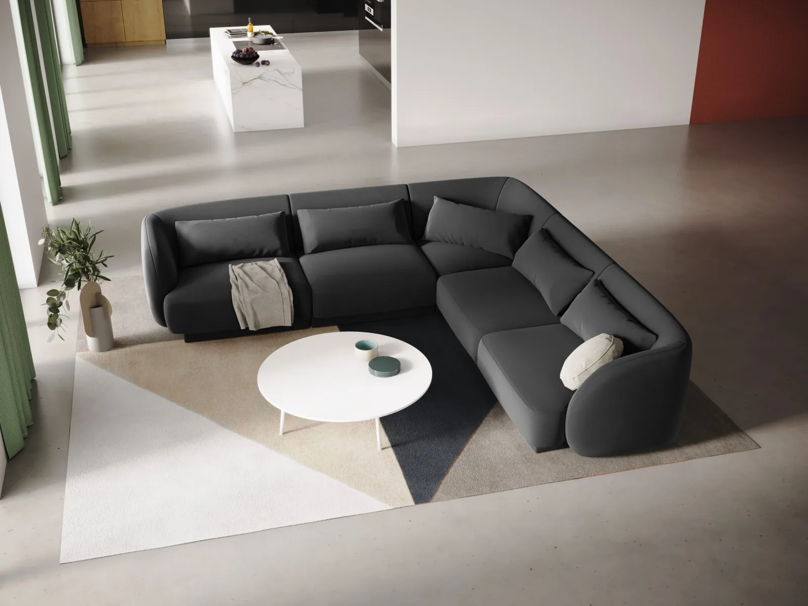 Tulum 5-Sitzer Ecksofa, Symmetrisch, aus Samt oder Chenille, 255x255 cm - Image 52