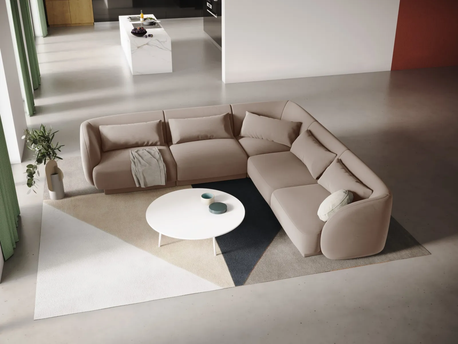Tulum 5-Sitzer Ecksofa, Symmetrisch, aus Samt oder Chenille, 255x255 cm - Image 62