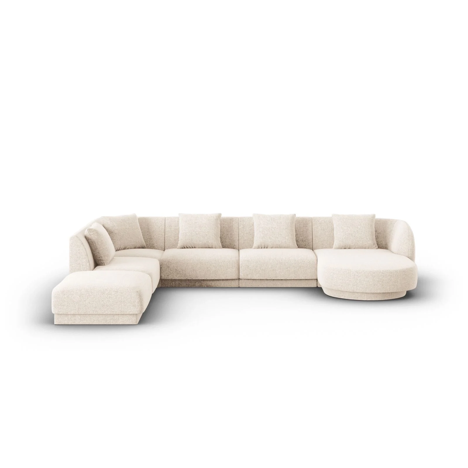 Tulum 6-Sitzer Panorama Ecksofa, Linke Seite, aus Samt oder Chenille, 330x255x70 cm