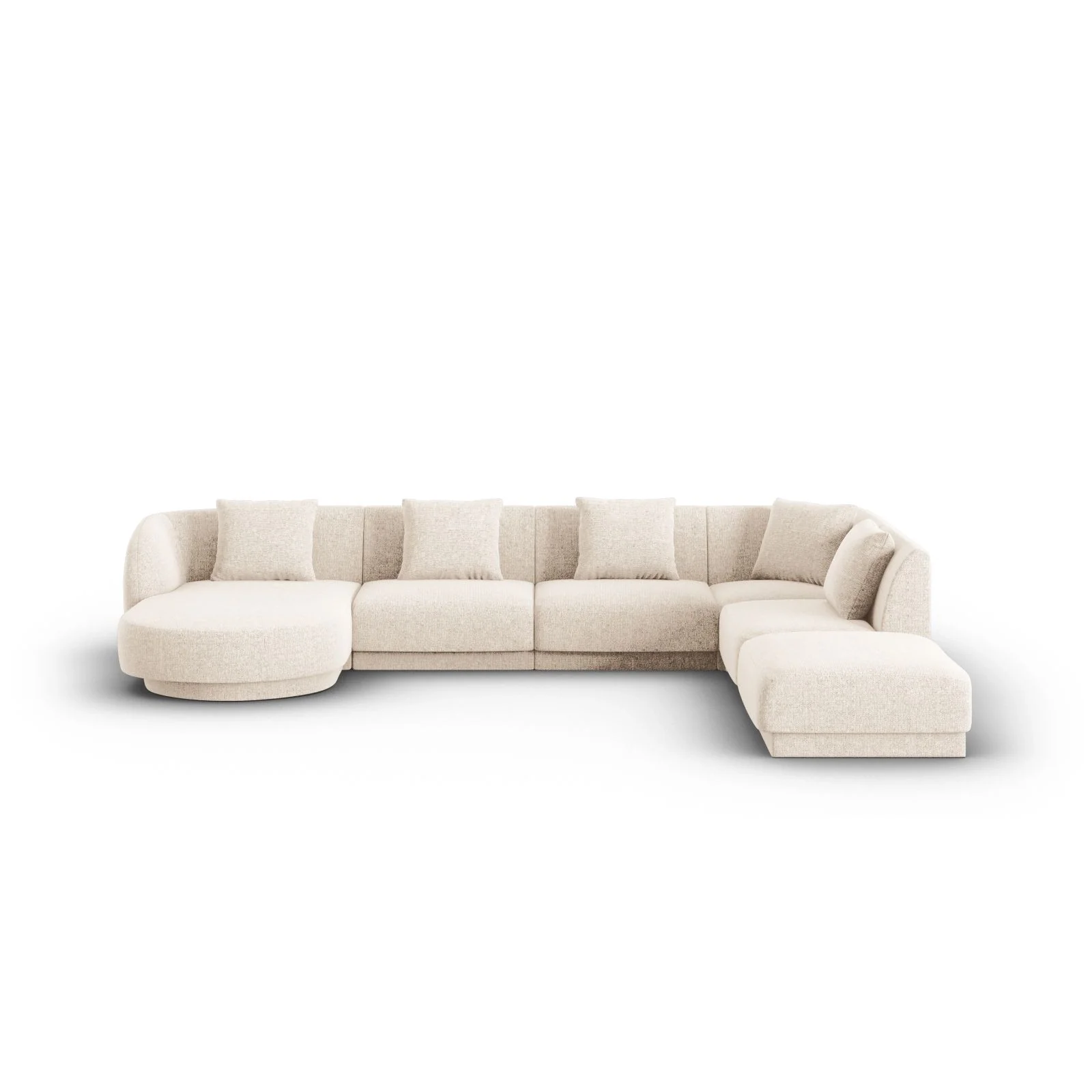 Tulum 6-Sitzer Panorama Ecksofa, Rechte Seite, aus Samt oder Chenille, 330x255x70 cm